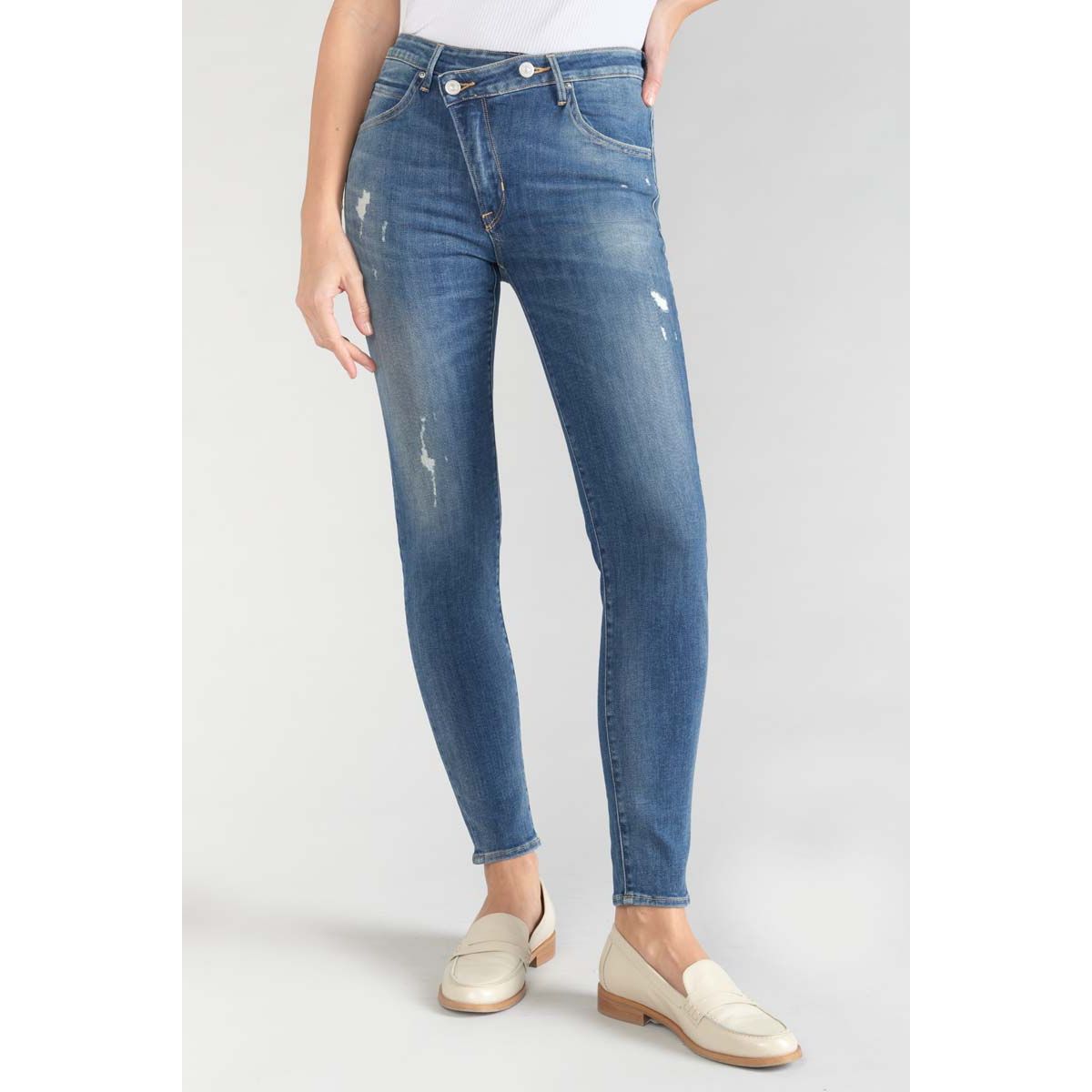 Jeans skinny taille haute power 7 8 me blue Le Temps Des Cerises