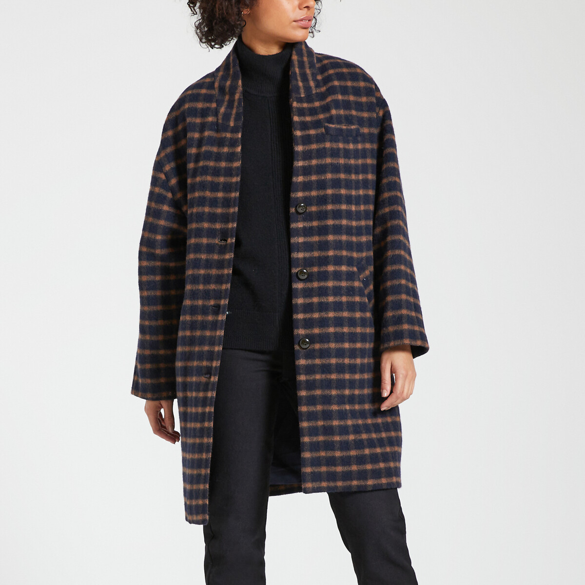 Nelita Paula Checked Coat in Wool Mix, Mid-Length