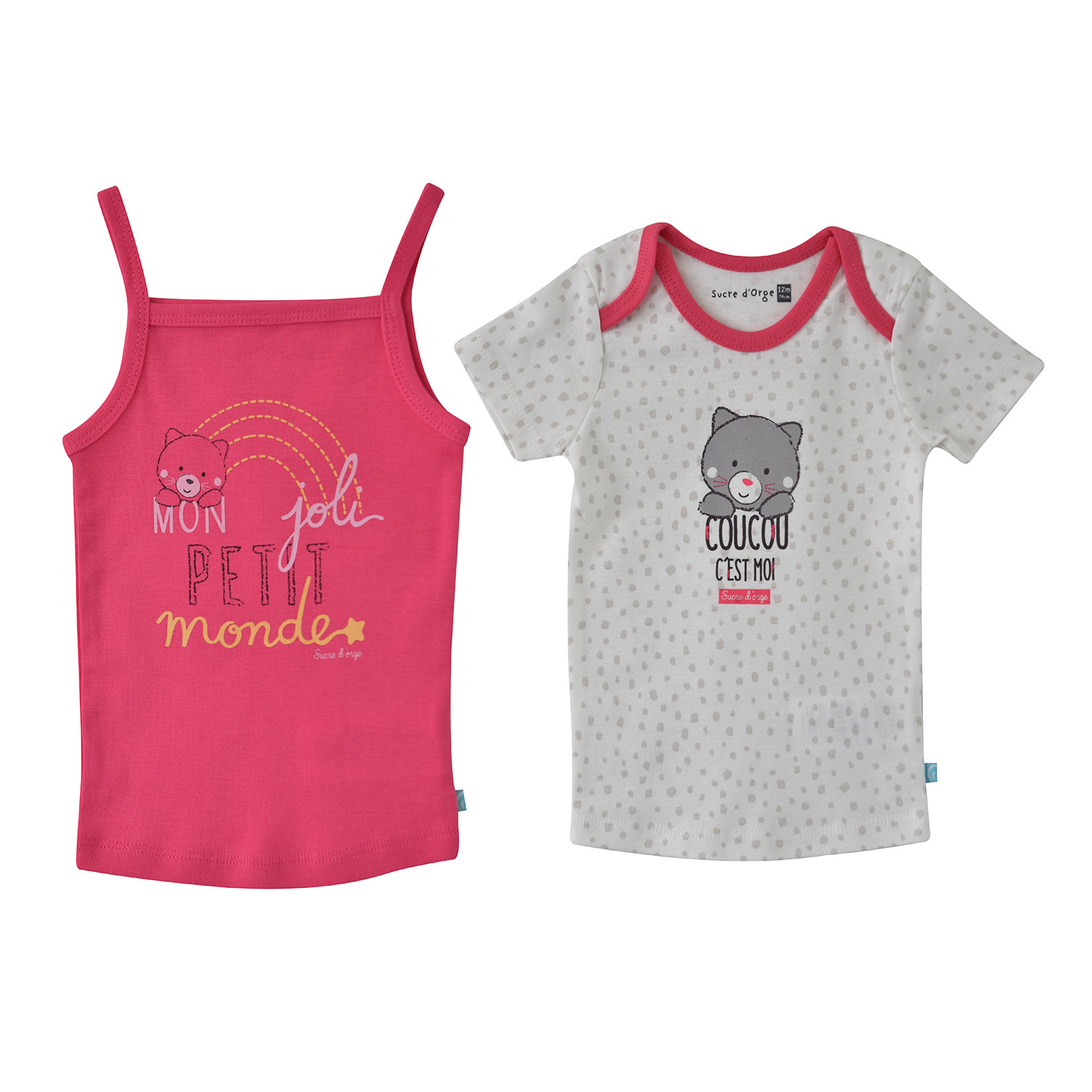 Lot de 2 maillots de corps fille elonie, SUCRE D'ORGE