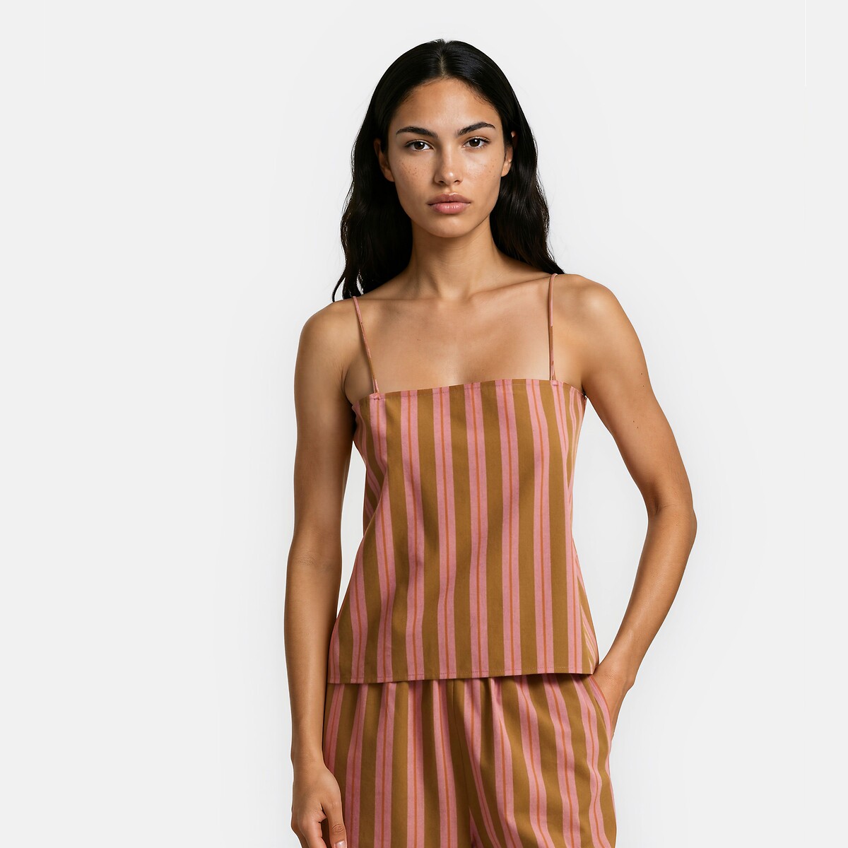 Striped Cotton Shoestring Strap Top, LA REDOUTE COLLECTIONS
