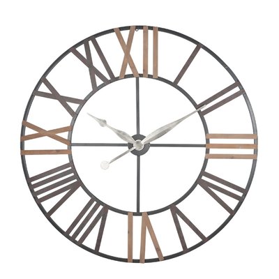 120cm Antique Grey Metal and Wood Round Wall Clock SO'HOME
