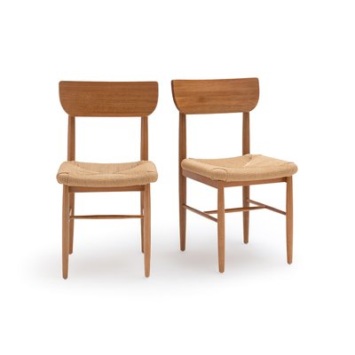 Set van 2 stoelen in massief eik en vlechtwerk, Andre LA REDOUTE INTERIEURS