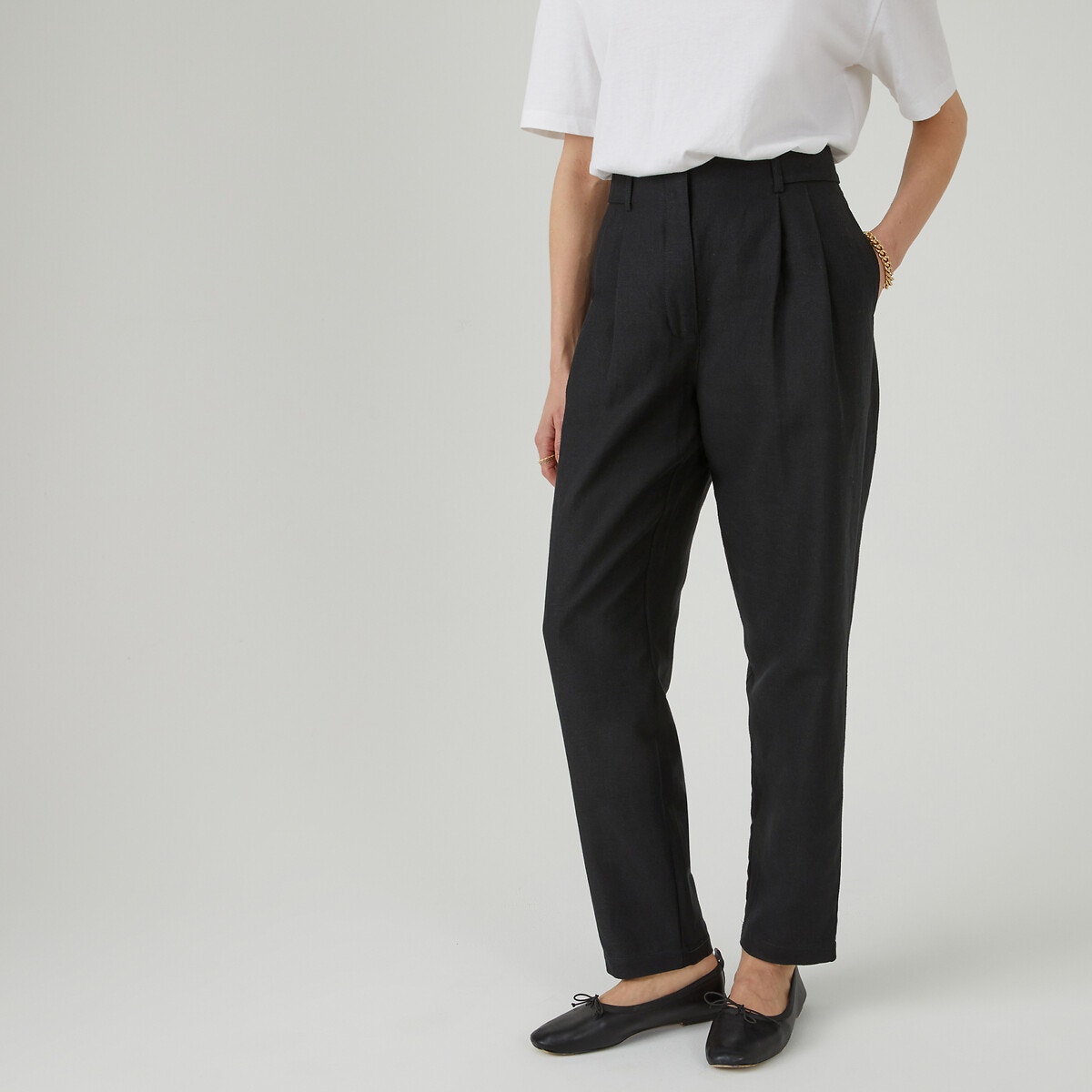 Pantalon noir lin top femme