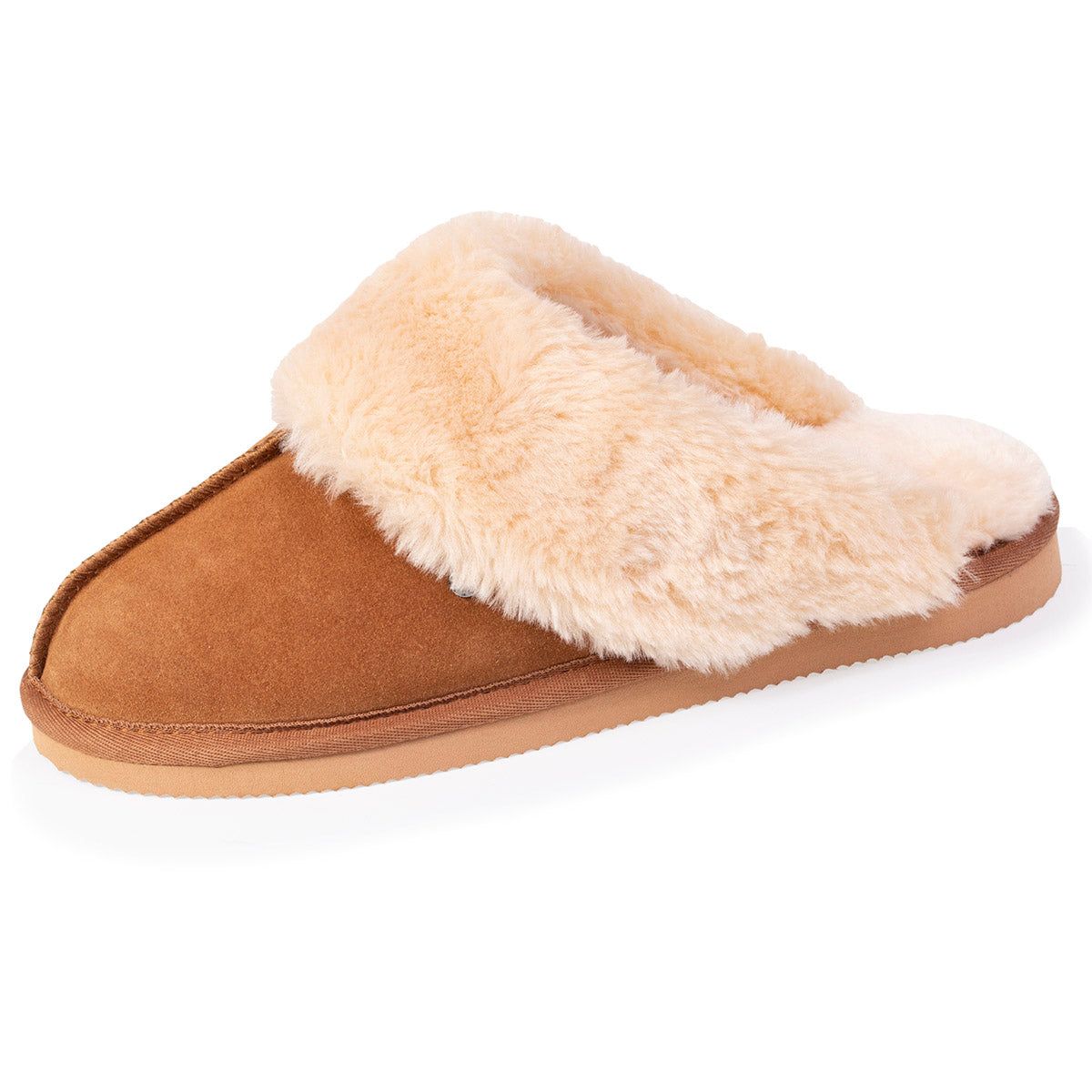 Chaussons mules cuir fourr chaud brun Isotoner La Redoute