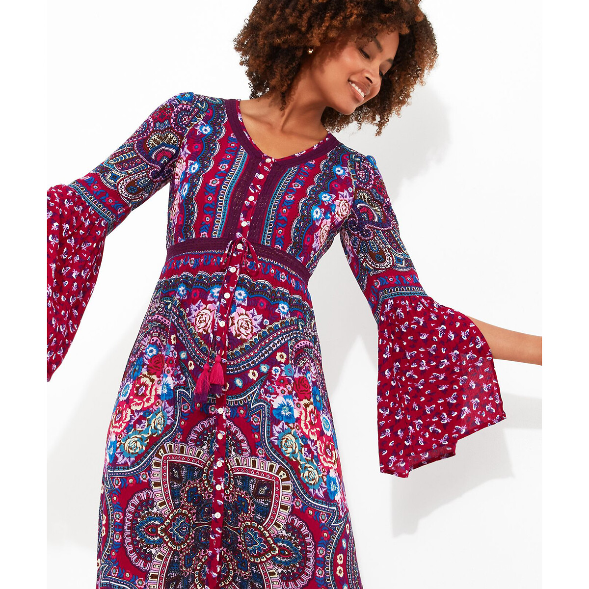 Long sleeve bohemian dress hot sale
