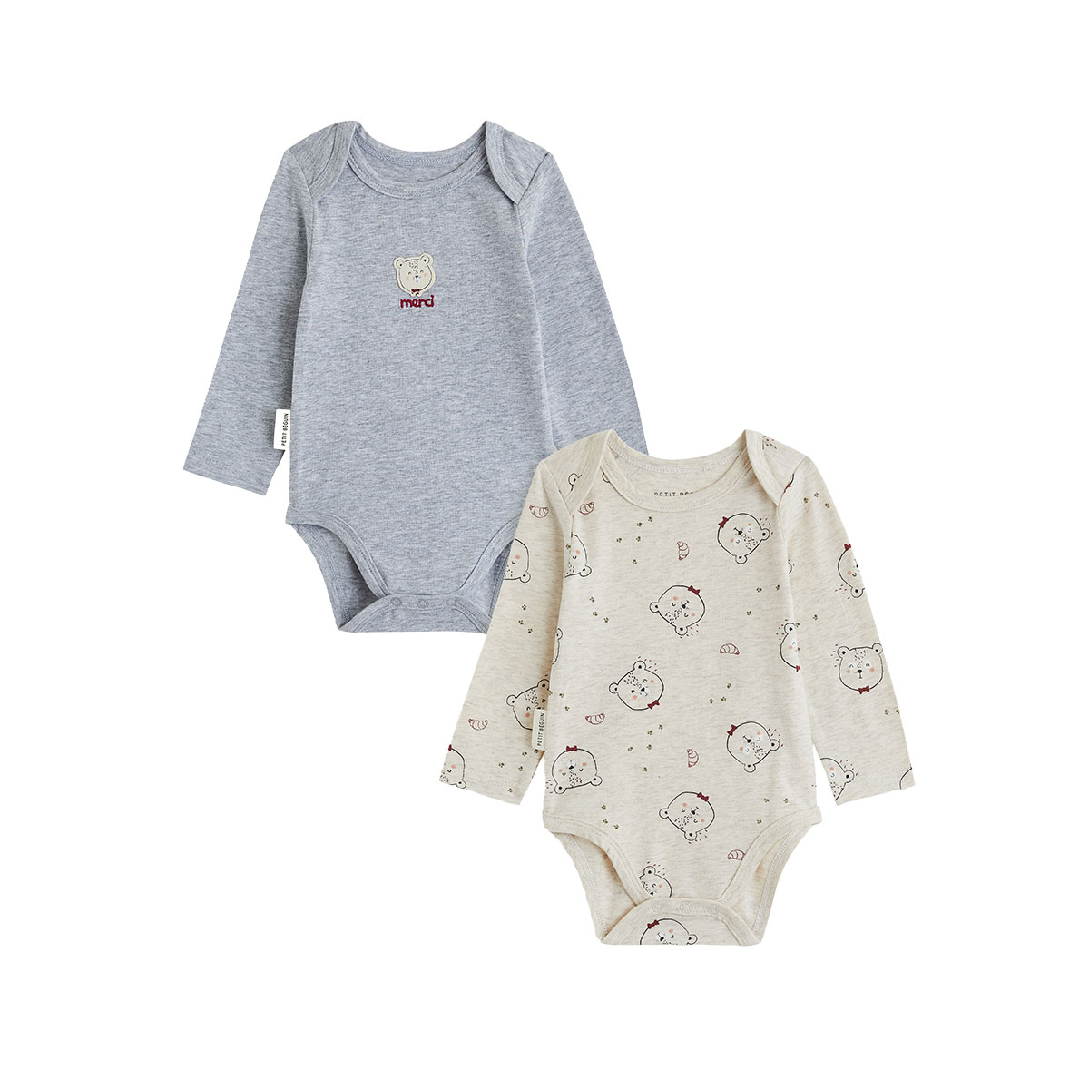 Lot de 2 bodies bébé manches longues Pistache, PETIT BEGUIN