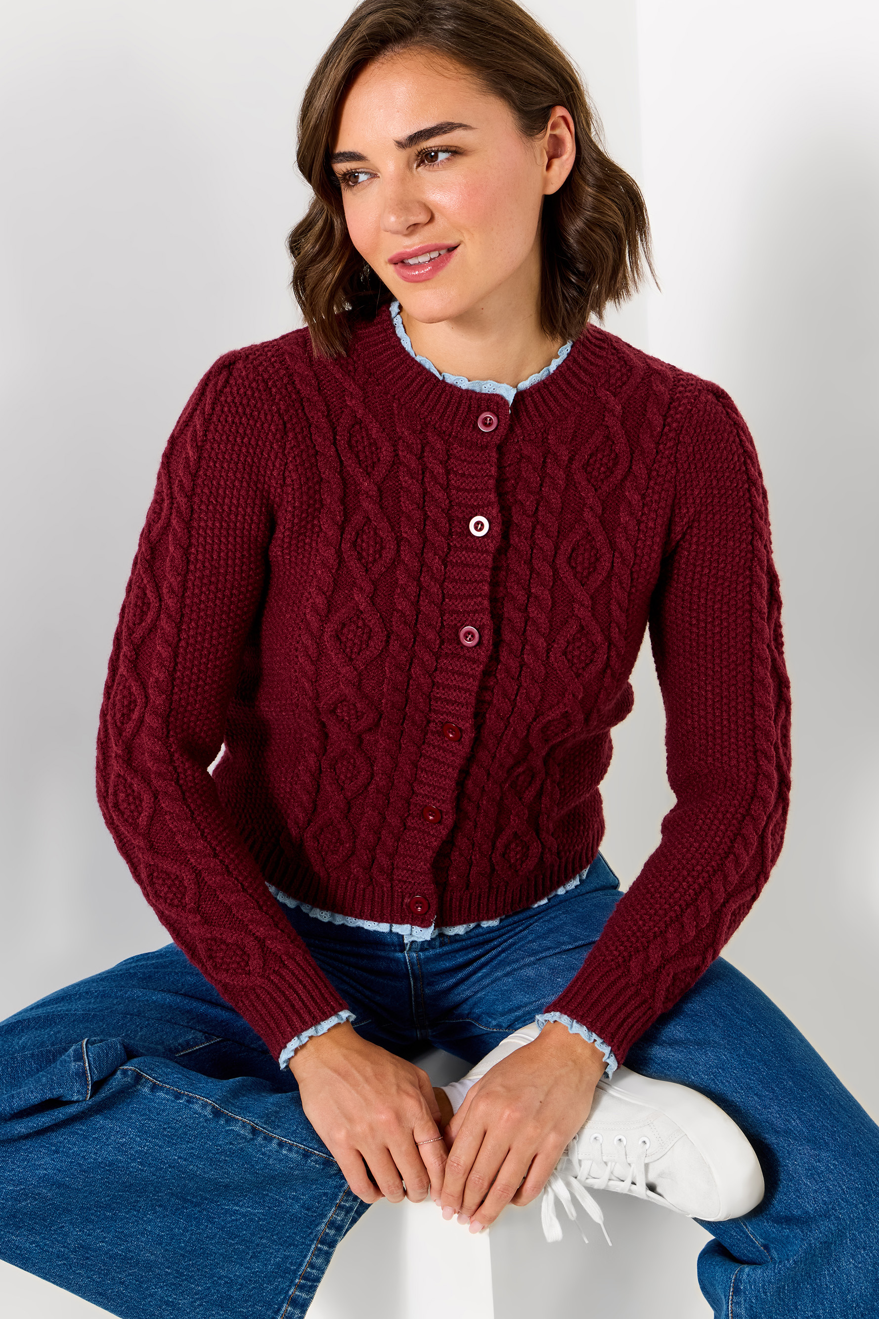 Cardigan en Maille Torsadée à Bordure Tissée Trinnie, JOE BROWNS