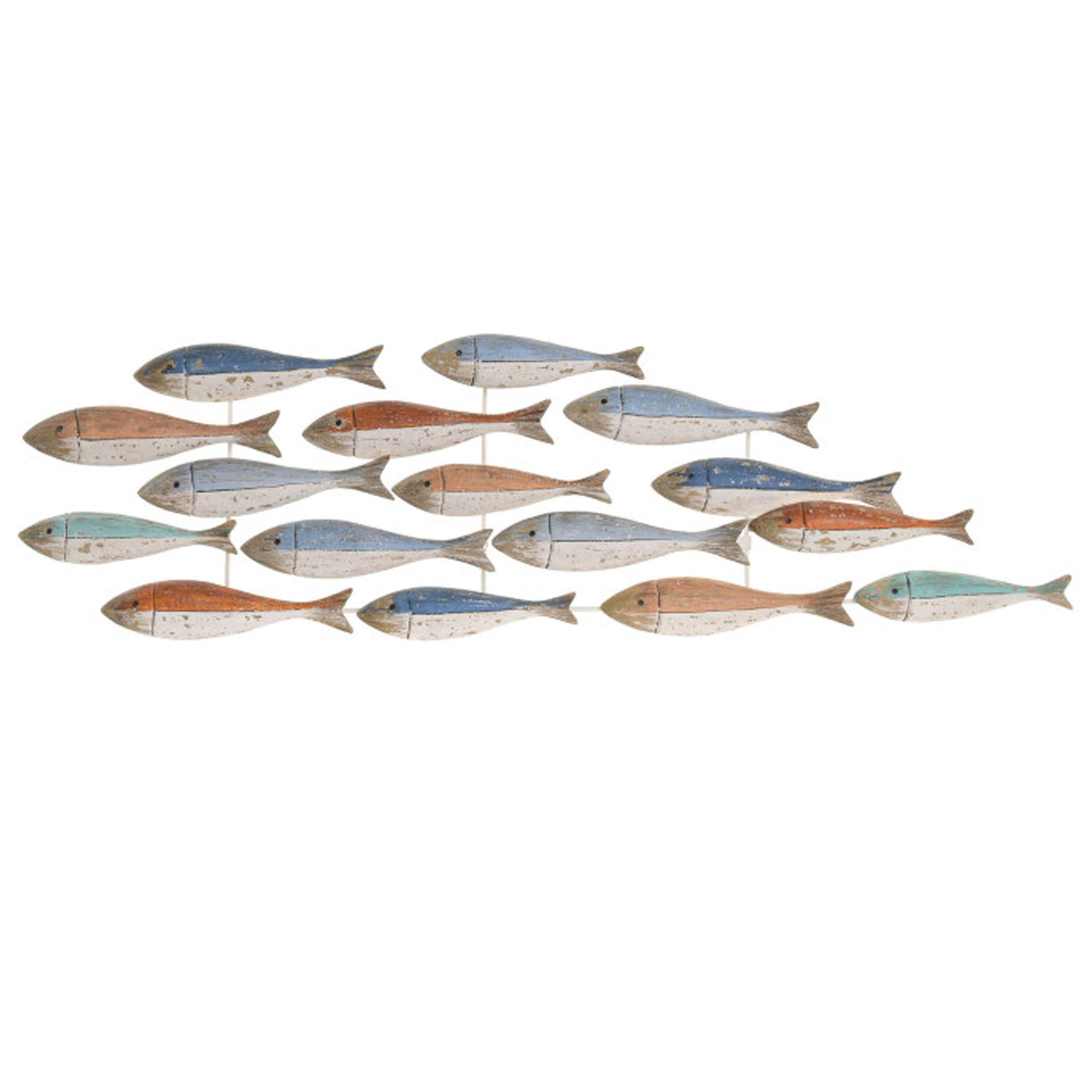 Décoration murale banc de poissons multicolores en bois 78x4.5x22cm, WADIGA