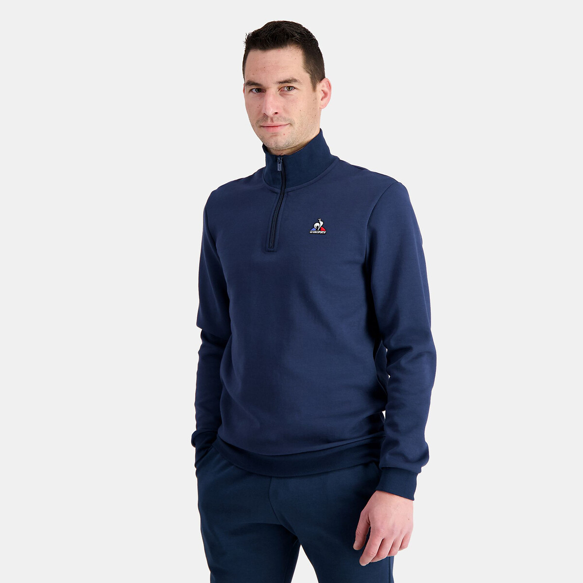 Essential Embroidered Logo Sweatshirt in Cotton Mix with Half Zip