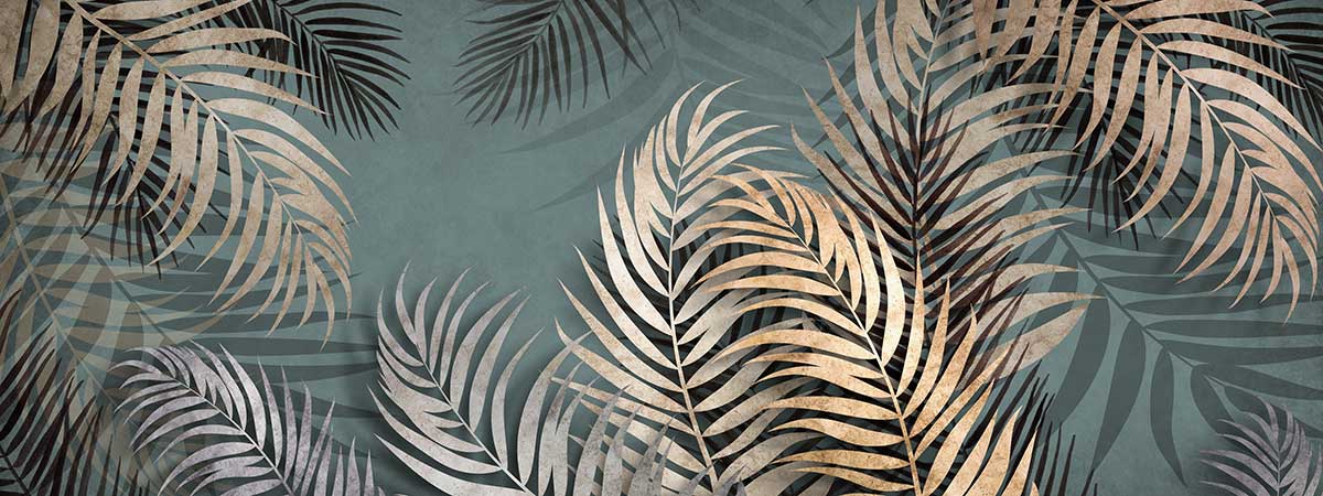 Tableau Affiche illustration feuilles d'areca - 80x30cm, HEXOA