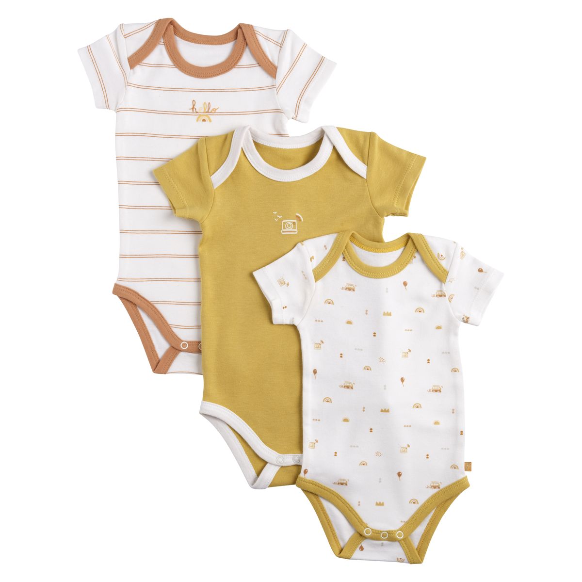 Bodies bébé en coton à manches courtes lot de 3, SAUTHON