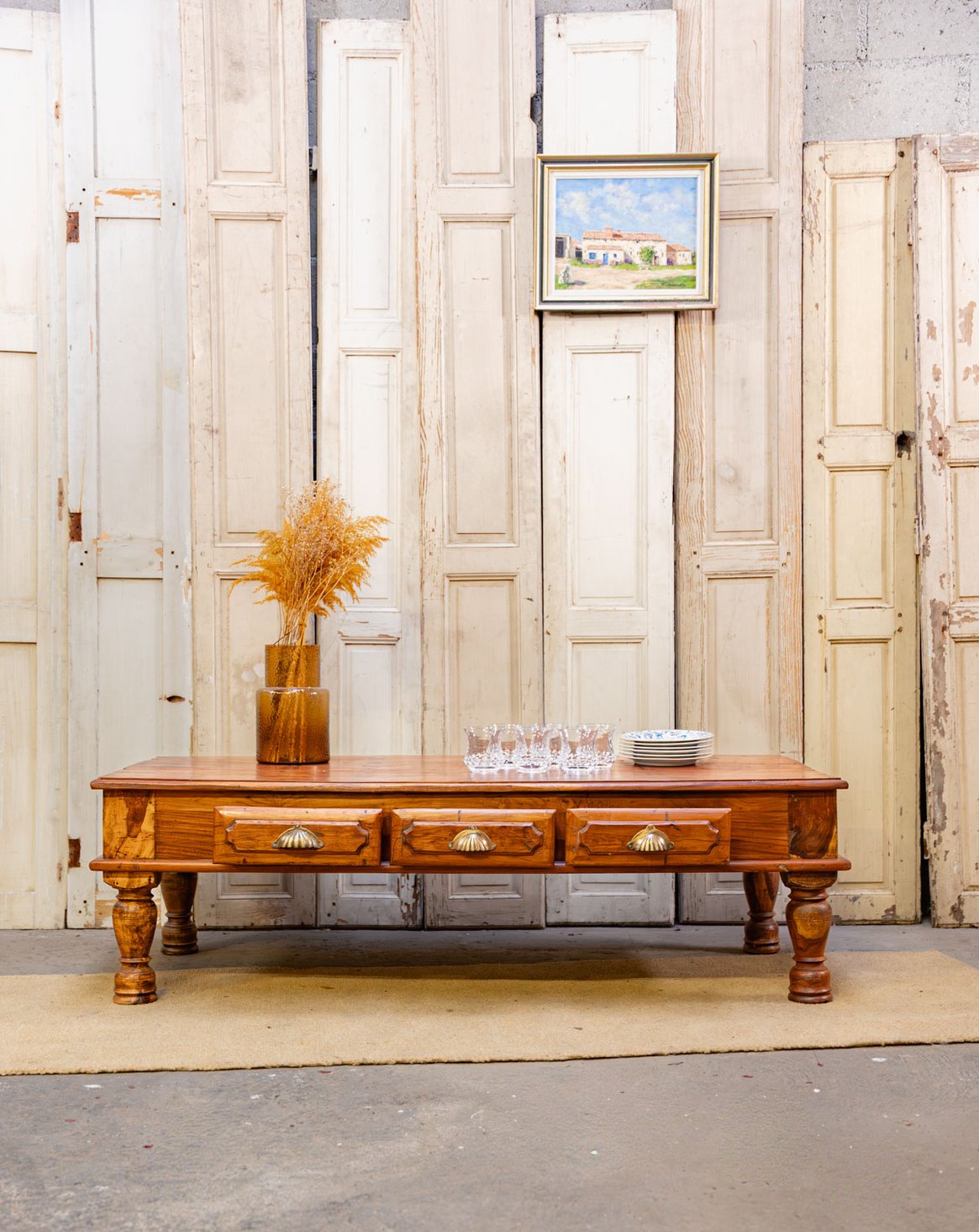 Table basse grand format en bois exotique Léonie N°477 - Bon état, DEBONGOUT