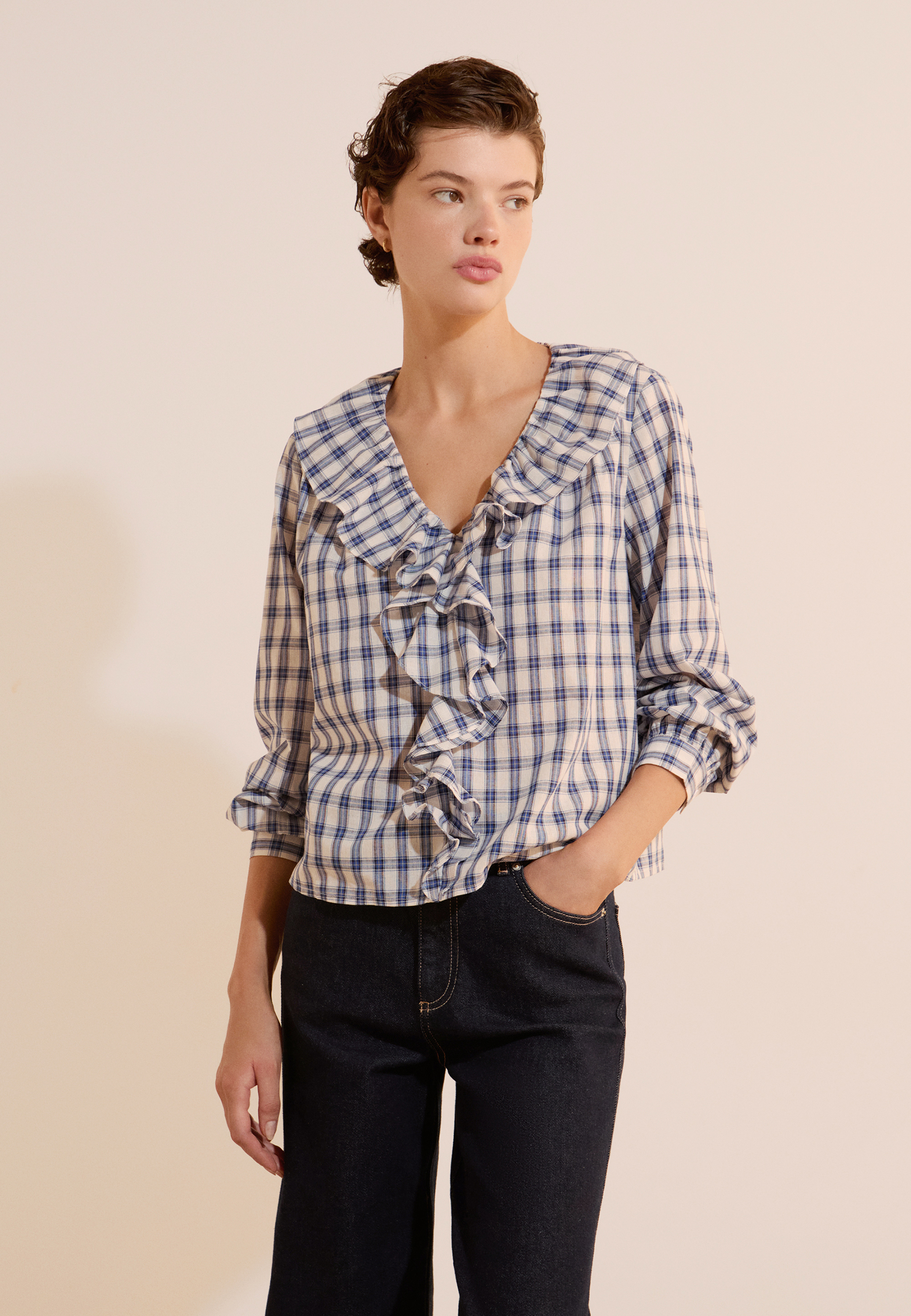 Blouse volantée en coton à carreaux BRUNILDE CRX, ETAM