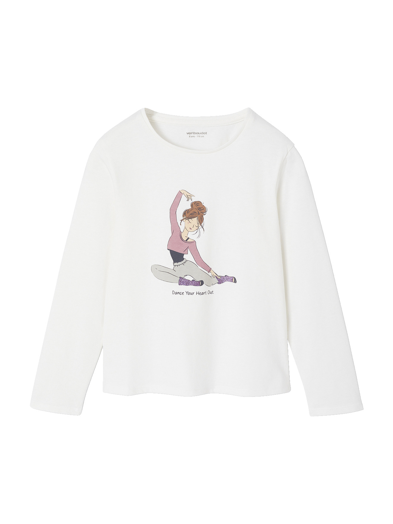 T-shirt motif danseuse sport manches longues, VERTBAUDET