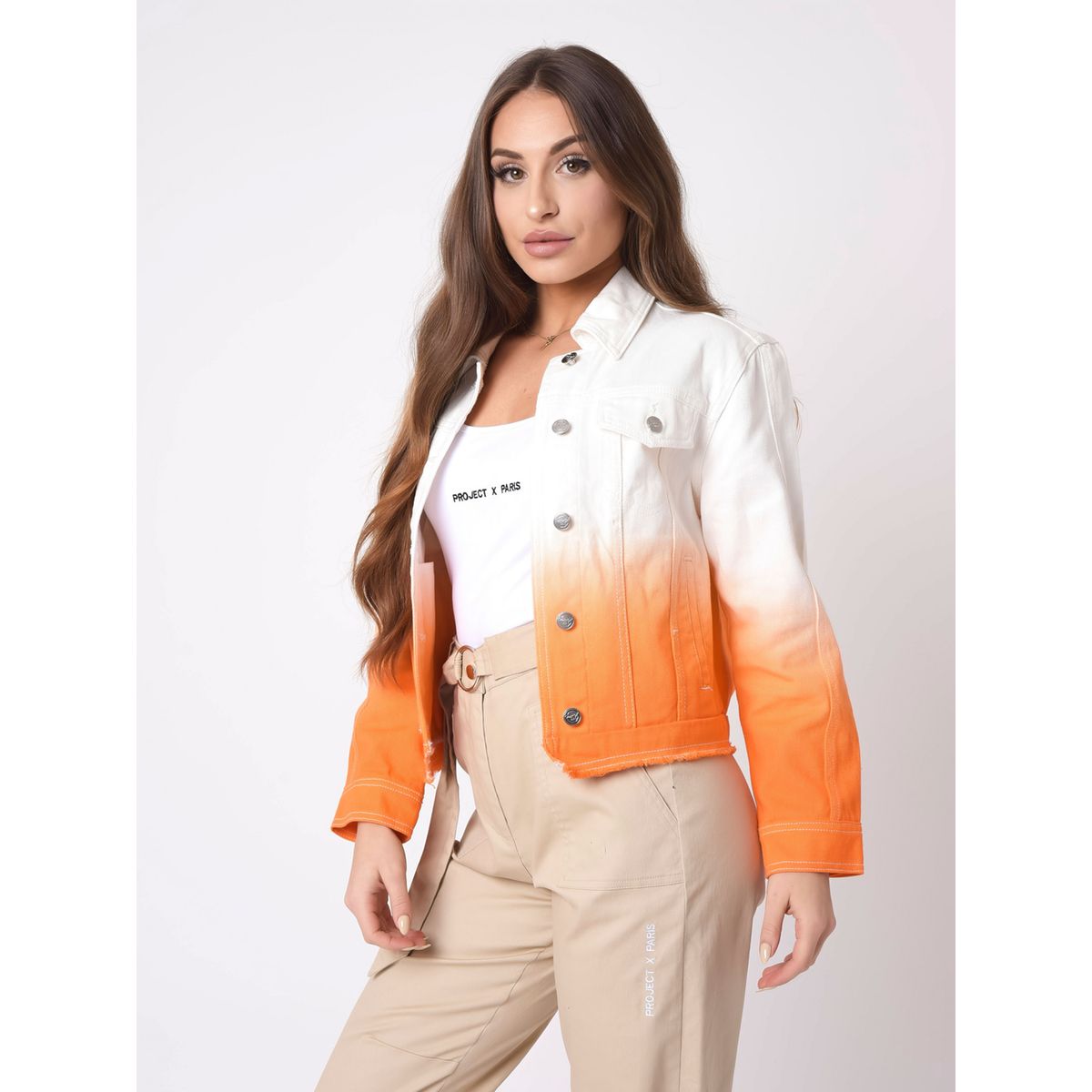 Veste en jean 2025 orange courte femme