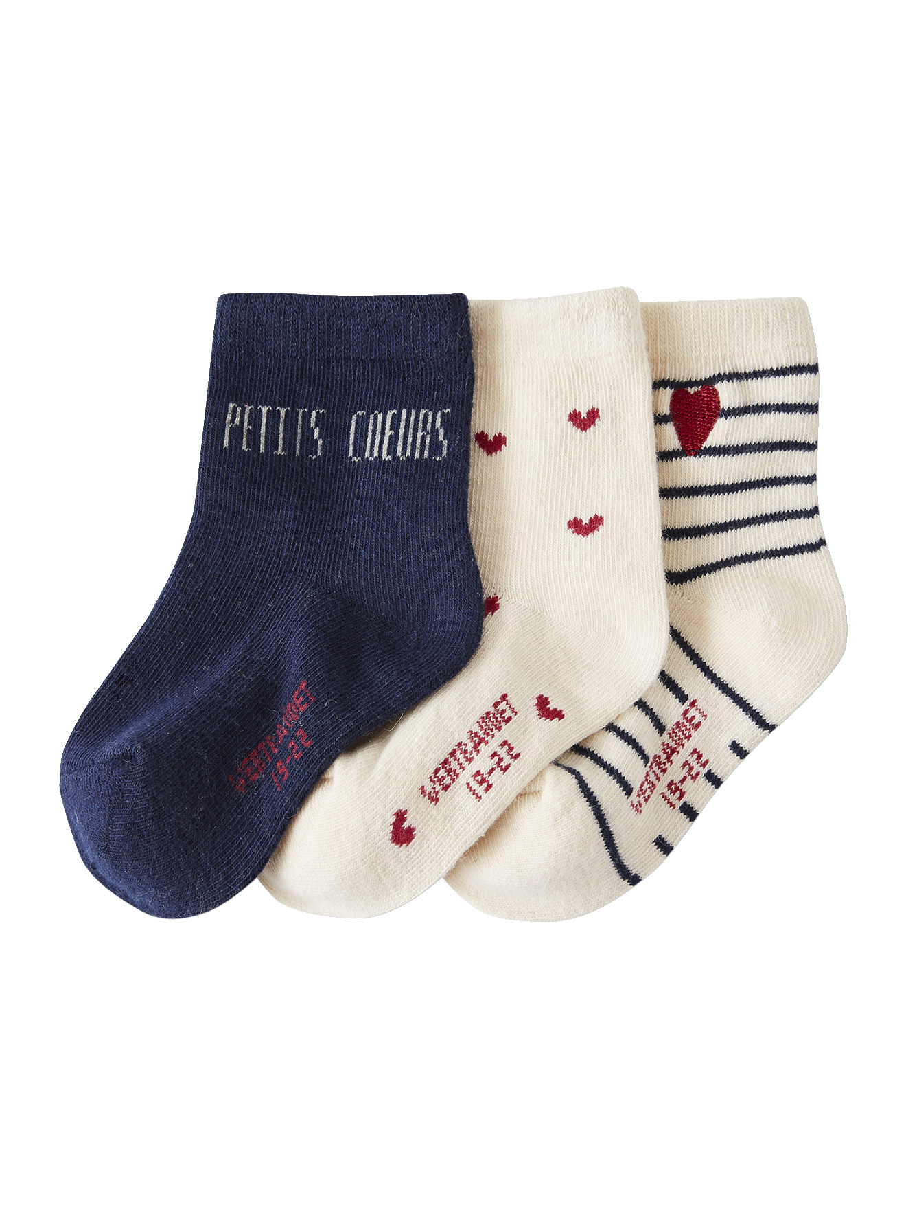Lot de 3 paires de chaussettes coeurs bébé, VERTBAUDET
