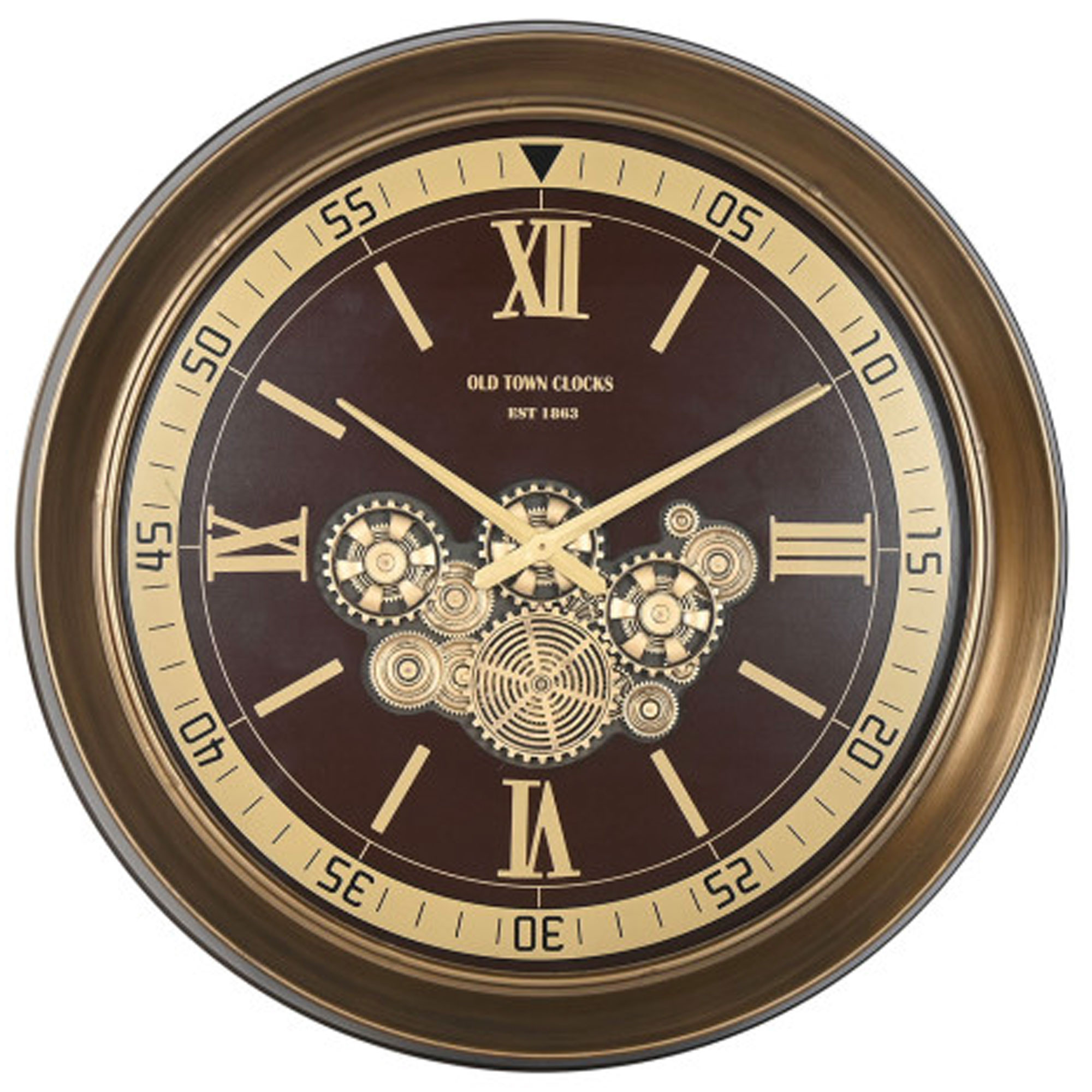 Grande horloge murale ronde avec engrenages en métal doré 100x14x100cm, WADIGA