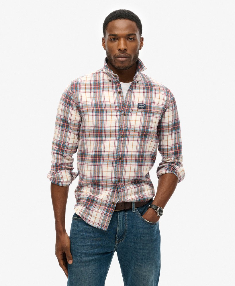 Chemisier SUPERDRY En Coton épais à Gros Carreaux Blanc Et Bleu - Taille S (36/38), Manches Longues, Occasion Très Bon état