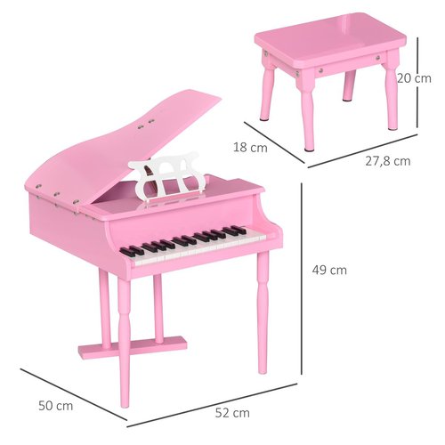 Piano à queue enfant en bois 30 touches tabouret inclus rose Homcom