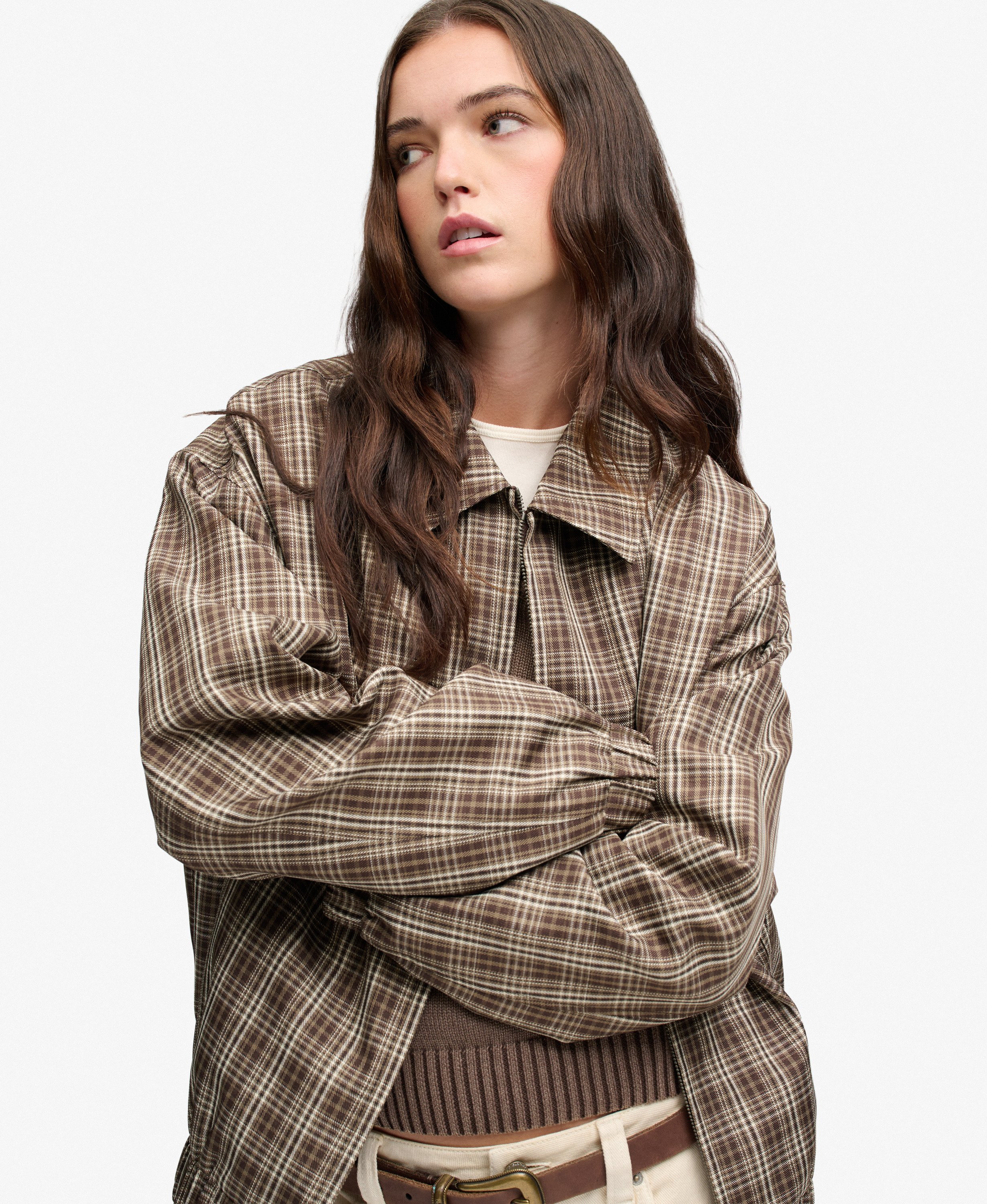 Veste Bomber à Carreaux Coupe Oversize, SUPERDRY