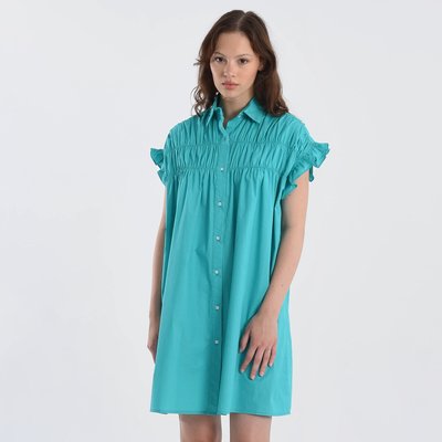 Cotton Button-Through Dress with Short Ruffled Sleeves LILI SIDONIO