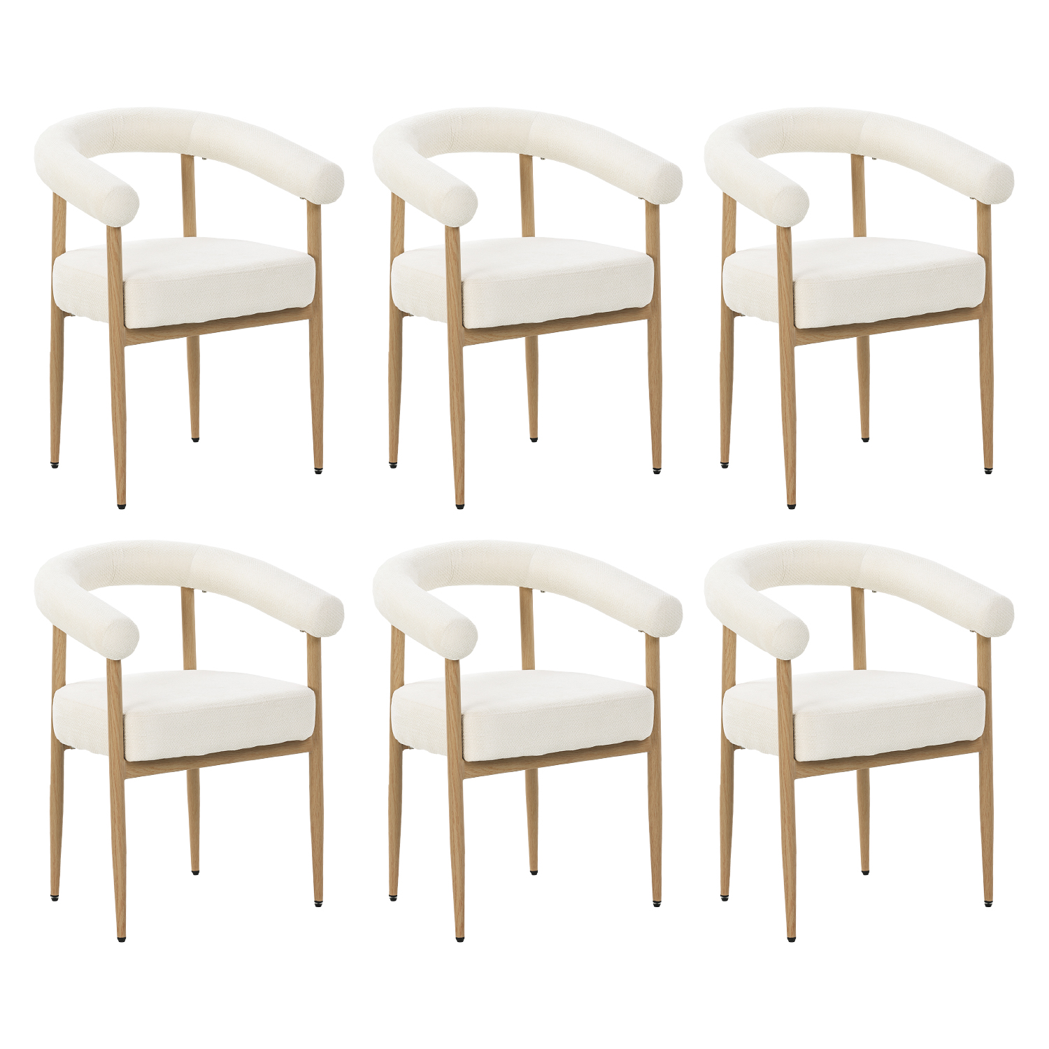 Lot de 6 fauteuils de salle à manger modernes en tissu chenille, HUGG, MEUBLES COSY