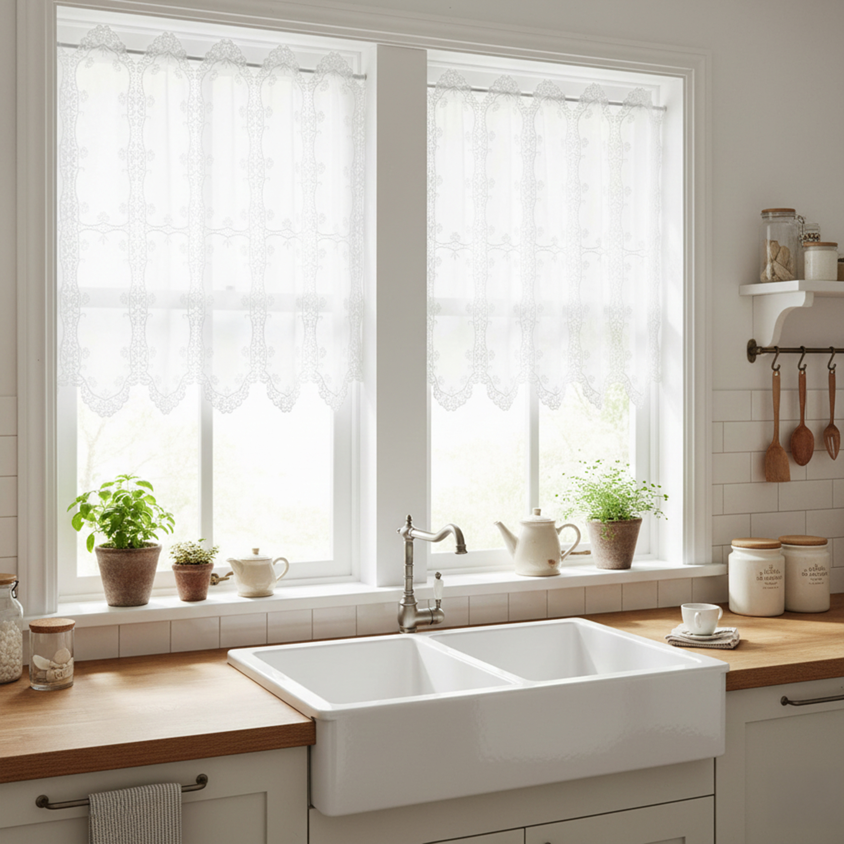 Brise-bise ajouré avec macramé fleuri - QABANE, HOME MAISON
