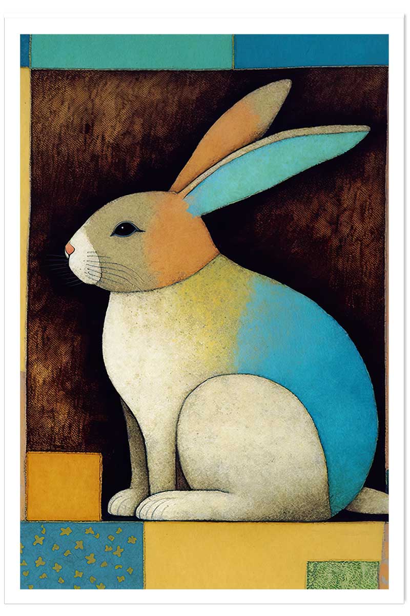 Affiche enfant lapin dans la boîte, HEXOA