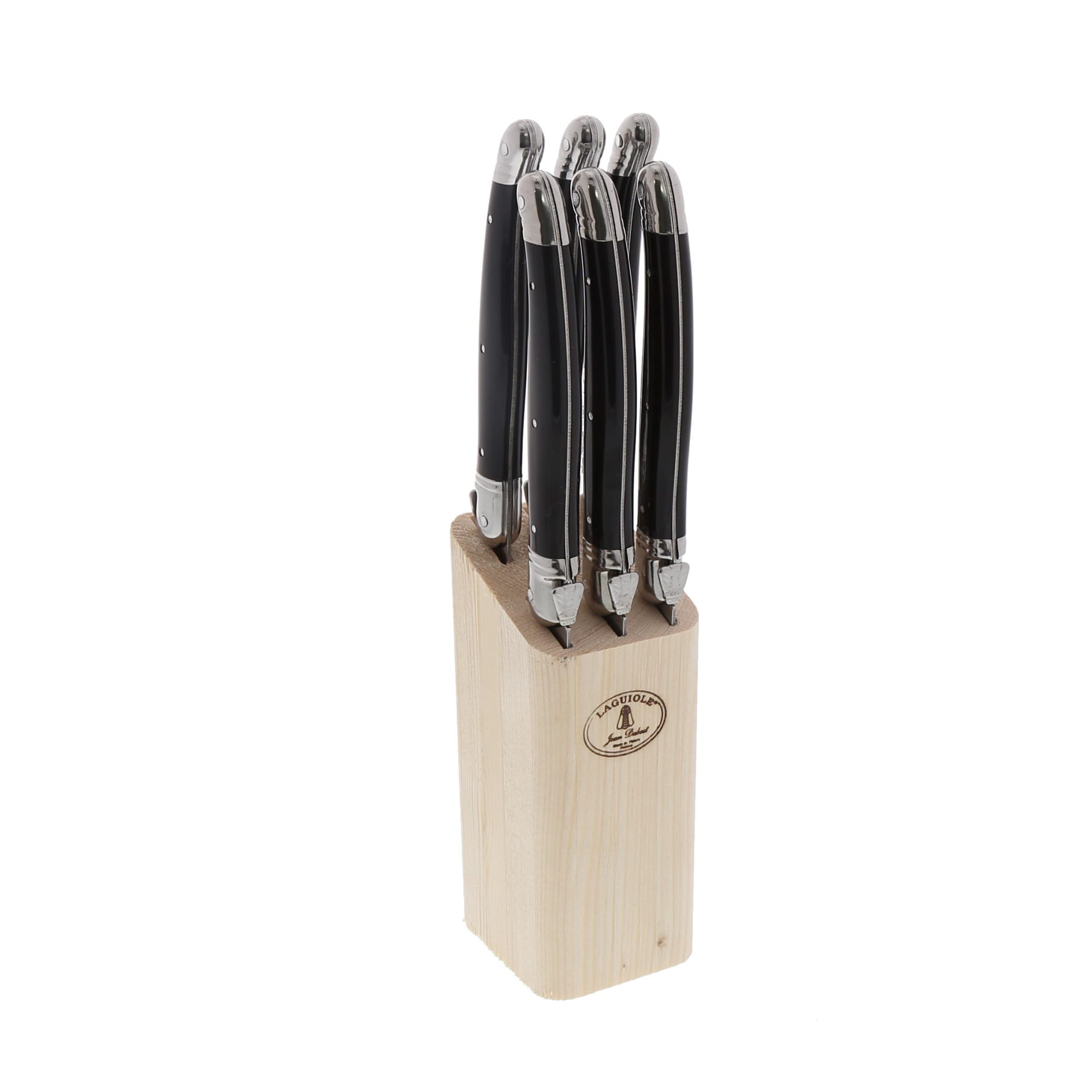 6 couteaux laguiole 'angle' avec bloc en bois naturel, JEAN DUBOST