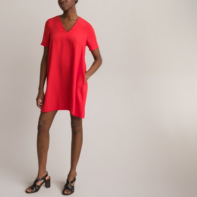 Recycled Mini Dress with V-Neck and Short Sleeves LA REDOUTE COLLECTIONS