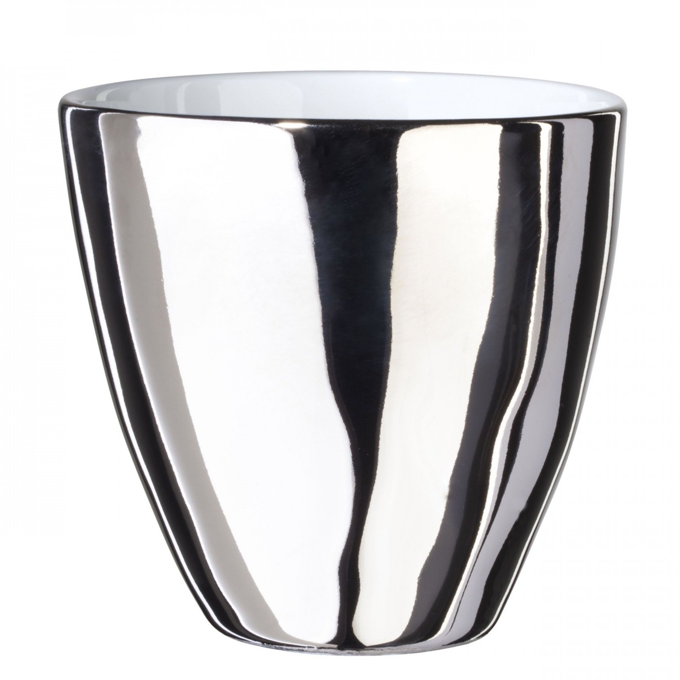 Tasse à Thé Assoiffée Porcelaine Blanc Brillant et Platine Diam 8,5 cm, TSE ET TSE ASSOCIÉES