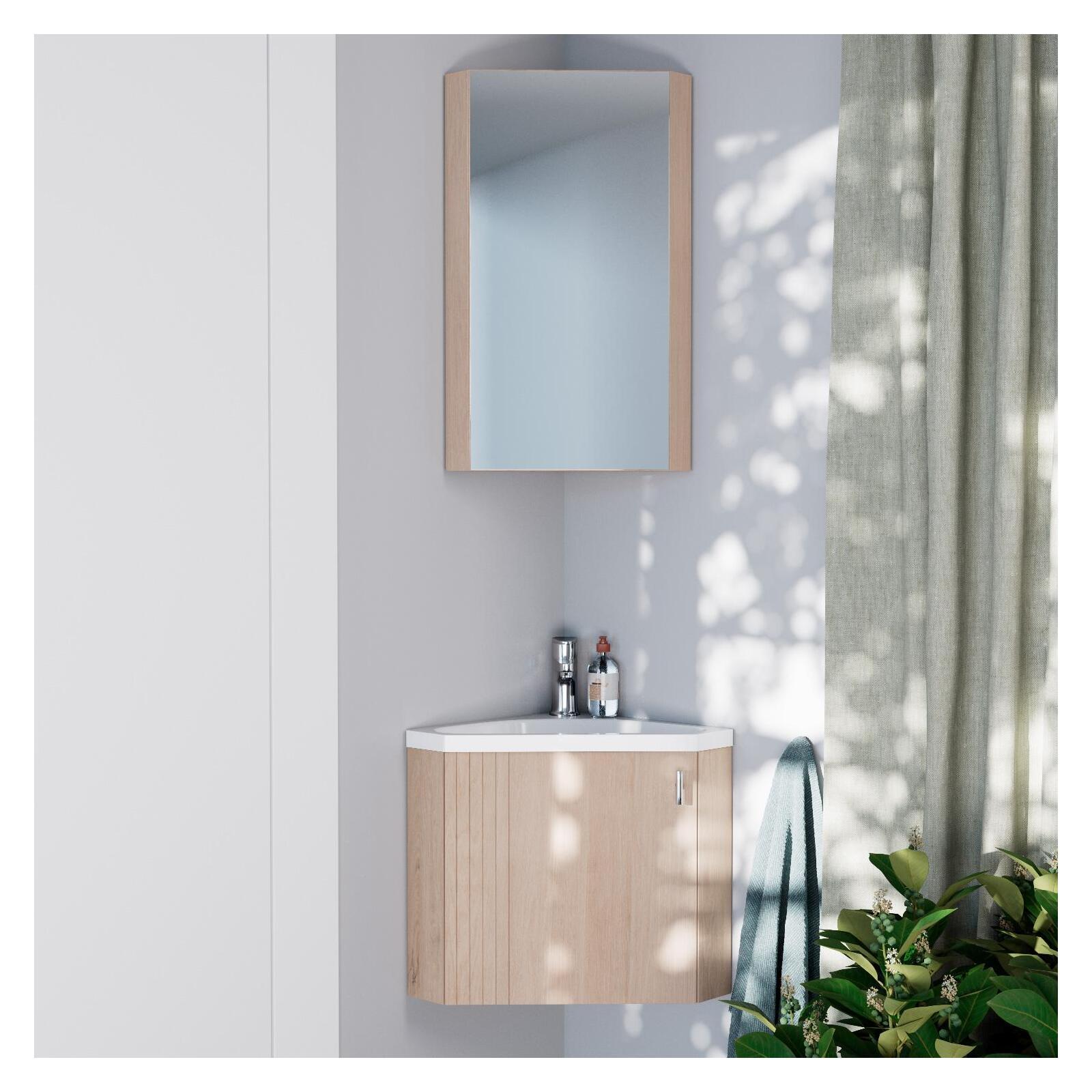 Ensemble meuble lave-mains d'angle + robinet + armoire miroir KODA, MOB IN