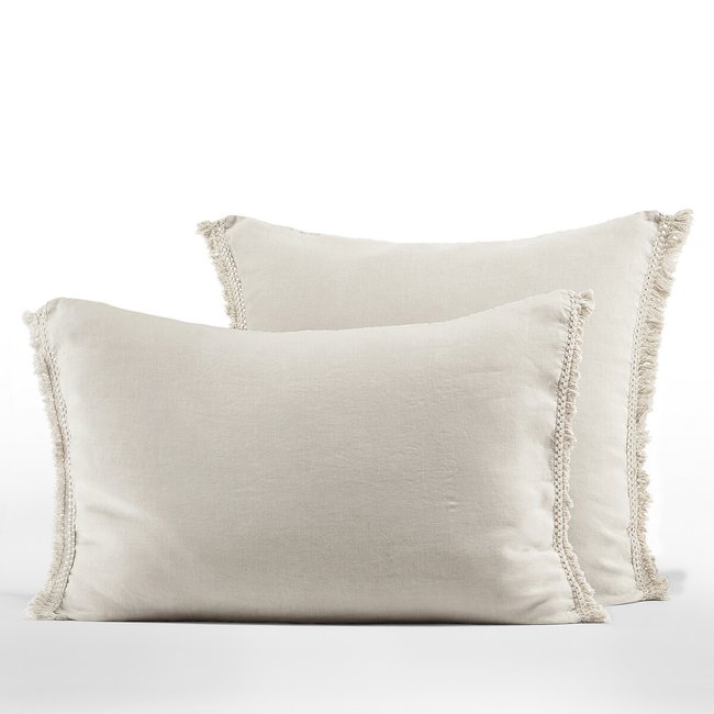 Kyra Plain Detailed Edging 100% Washed Hemp Pillowcase, ivory, AM.PM