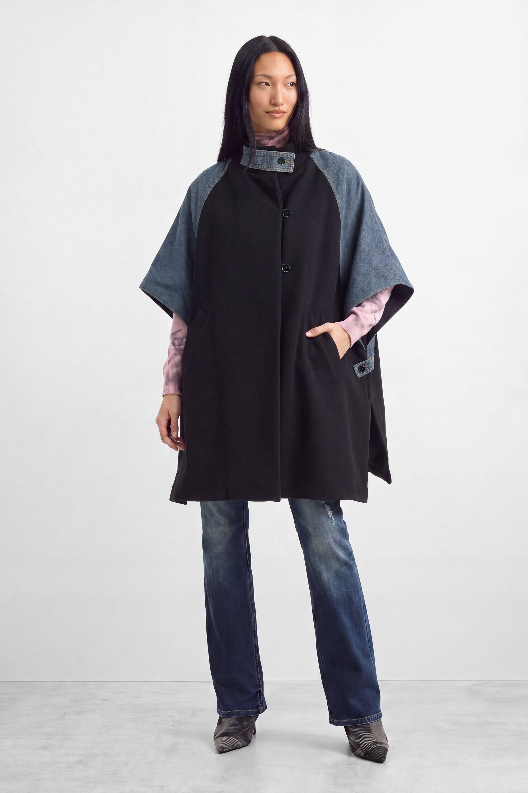Poncho en denim combiné, DESIGUAL