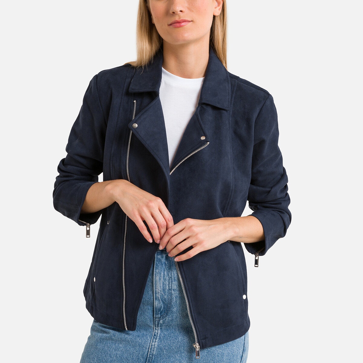 Blouson cuir femme bleu marine La Redoute