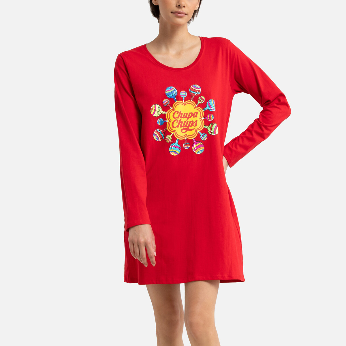 Printed Cotton Nightshirt with Long Sleeves