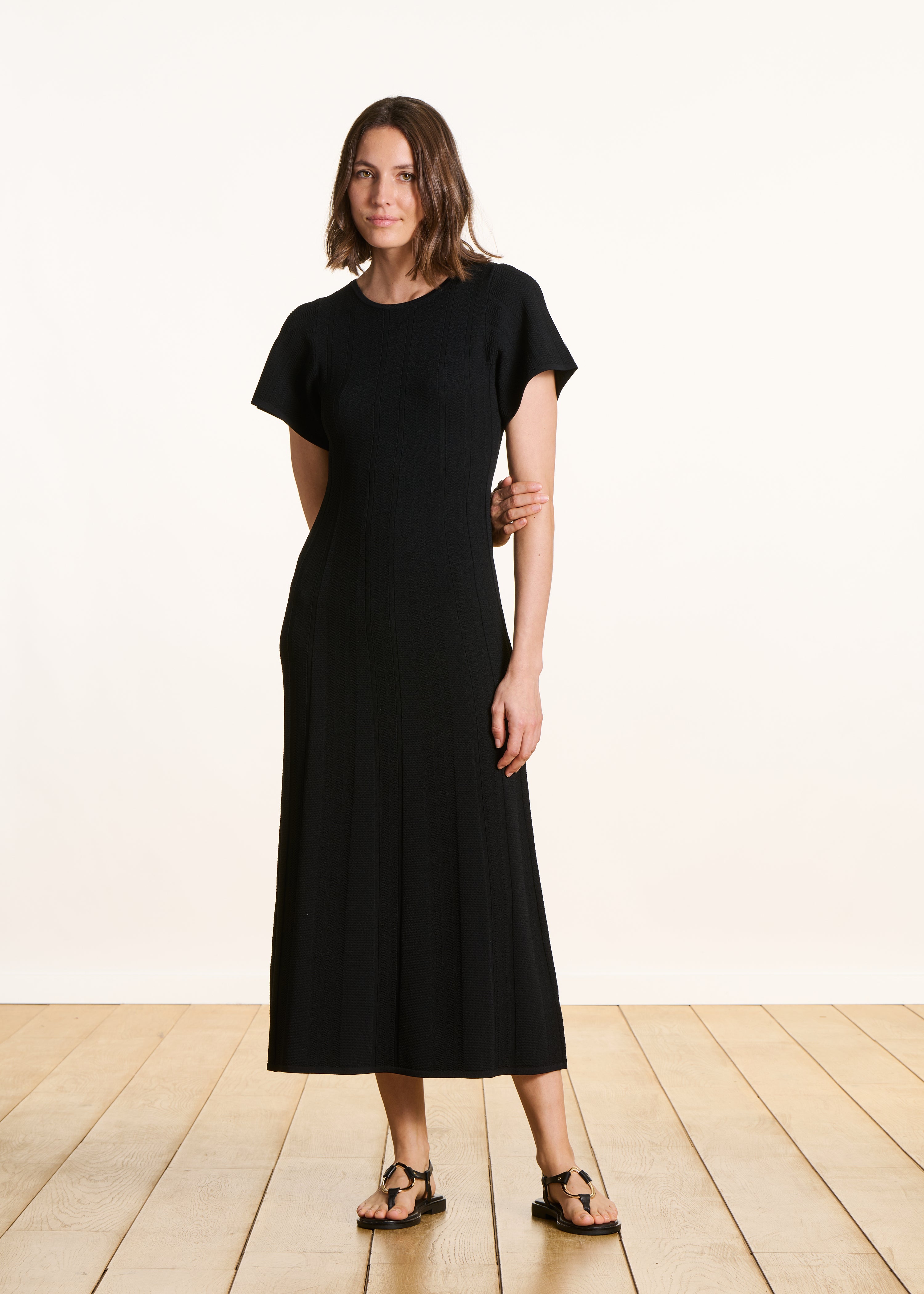 Robe longue en maille à manches courtes, LA FEE MARABOUTEE