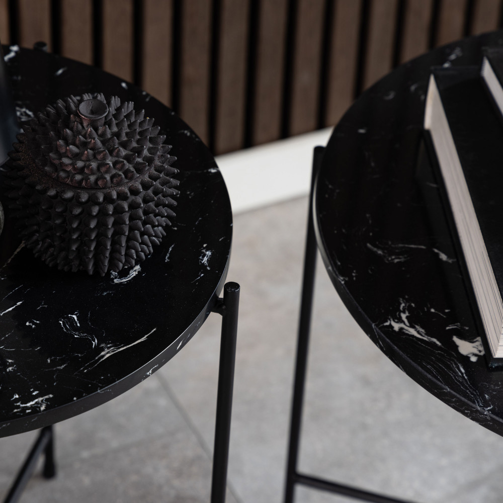 Lot De 2 Tables D'appoint Rondes - Métal Noir, Plateau 45x45 Cm, Hauteur 50 Cm, Pieds Réglables - 10