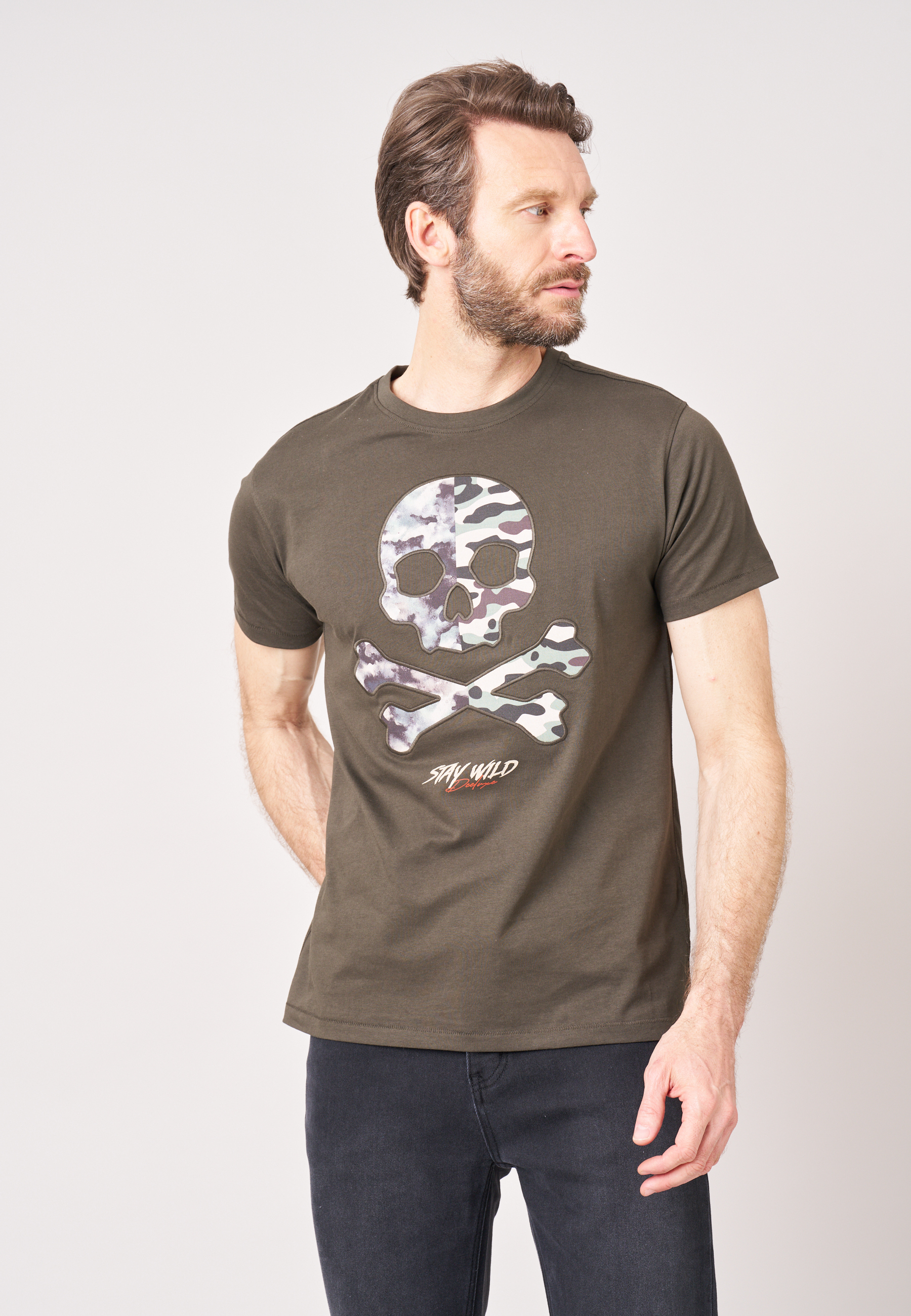T-shirt regular homme en jersey 100% coton imprimé crâne camouflage MURKY, DEELUXE