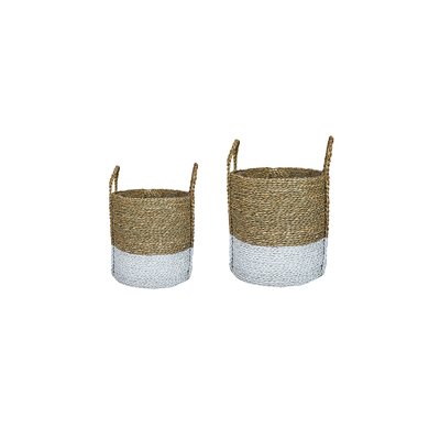 Set of 2 White Seagrass Log & Kindling Baskets IVYLINE