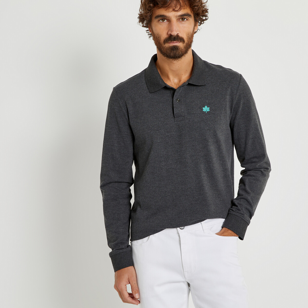 Poloshirt in zuiver biologisch katoen met lange mouwen