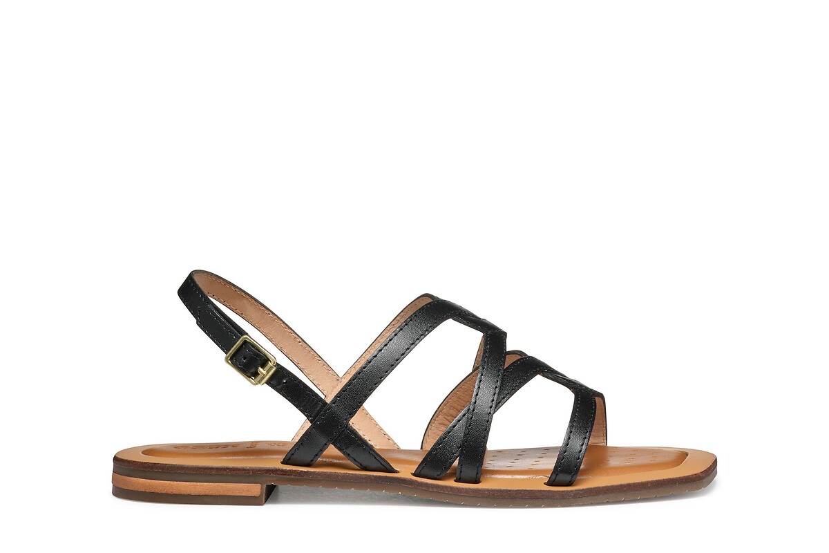 Sandales plates en cuir Sozy, bout carré