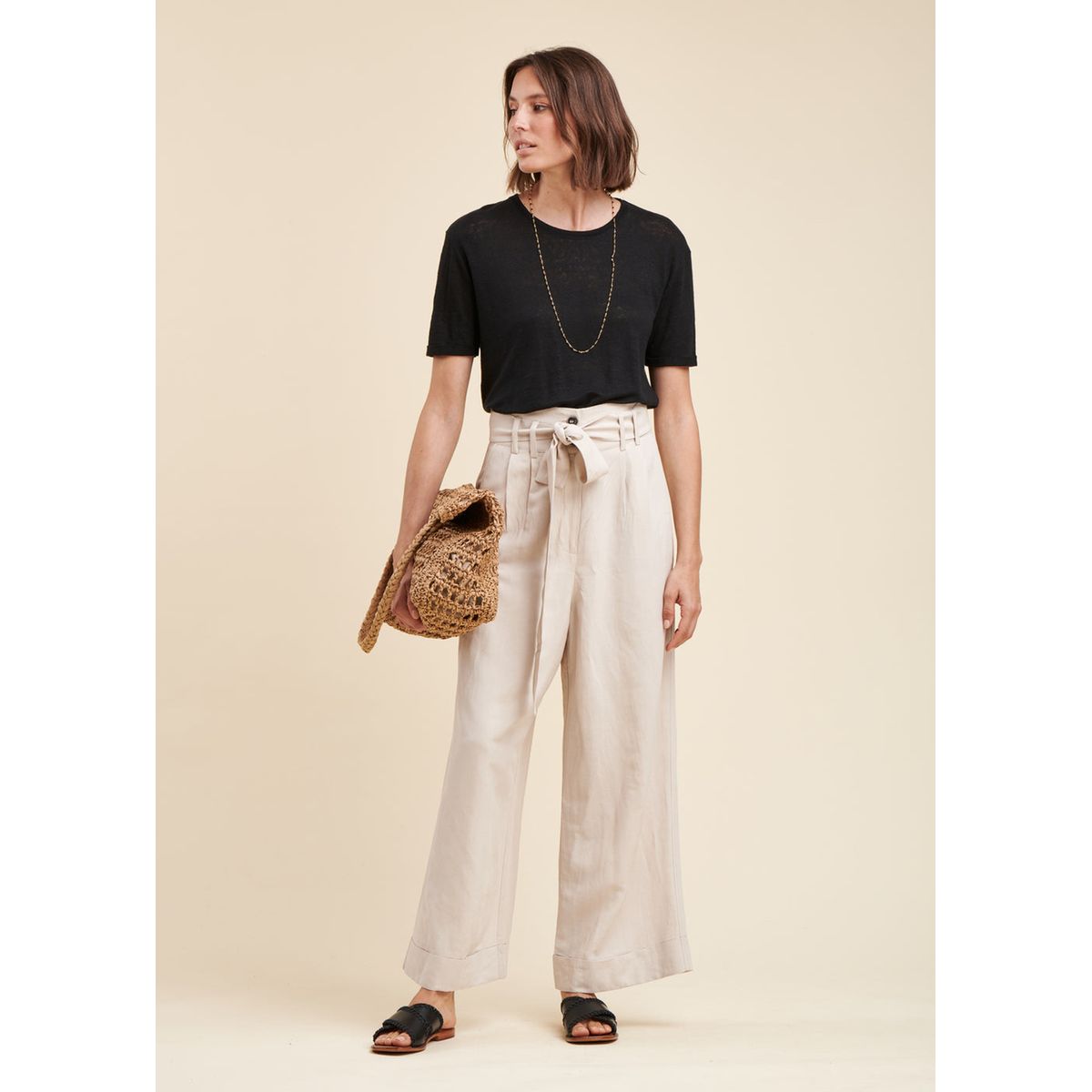 Pantalon en lin femme taille online haute