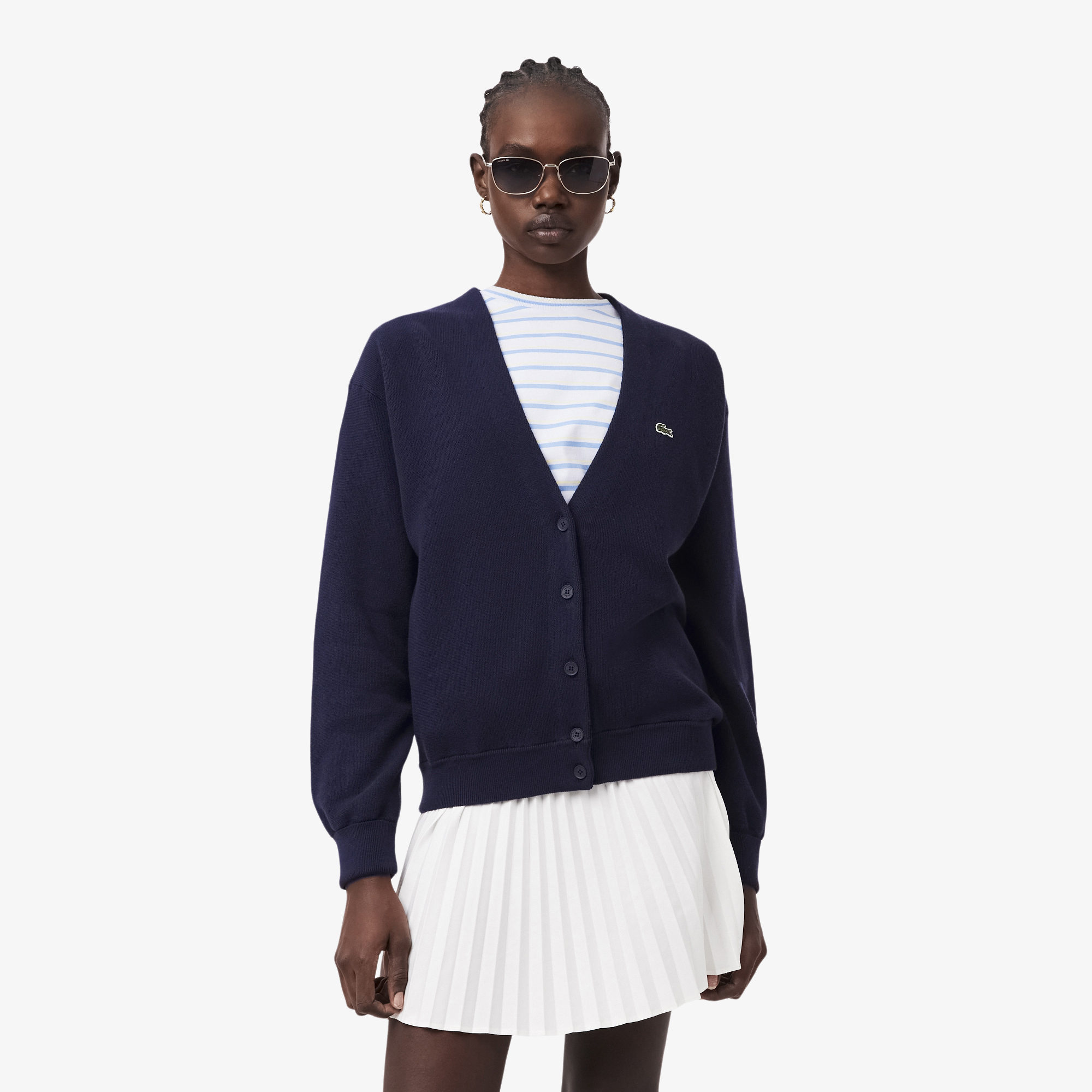 Cardigan col V point mousse coton, LACOSTE