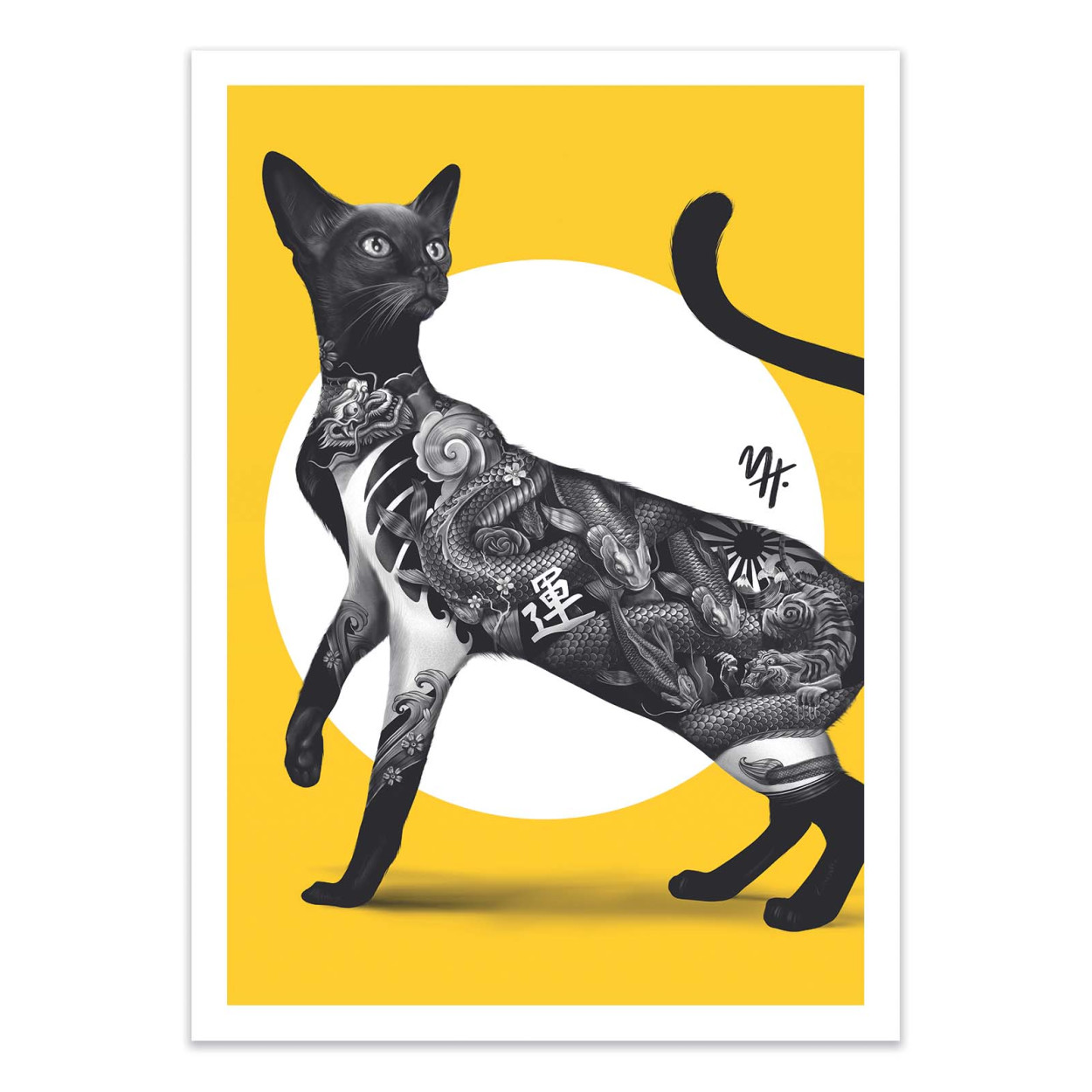 Affiche d'art - Japanese cat tattoo yellow - Mark Harrison, WALL EDITIONS
