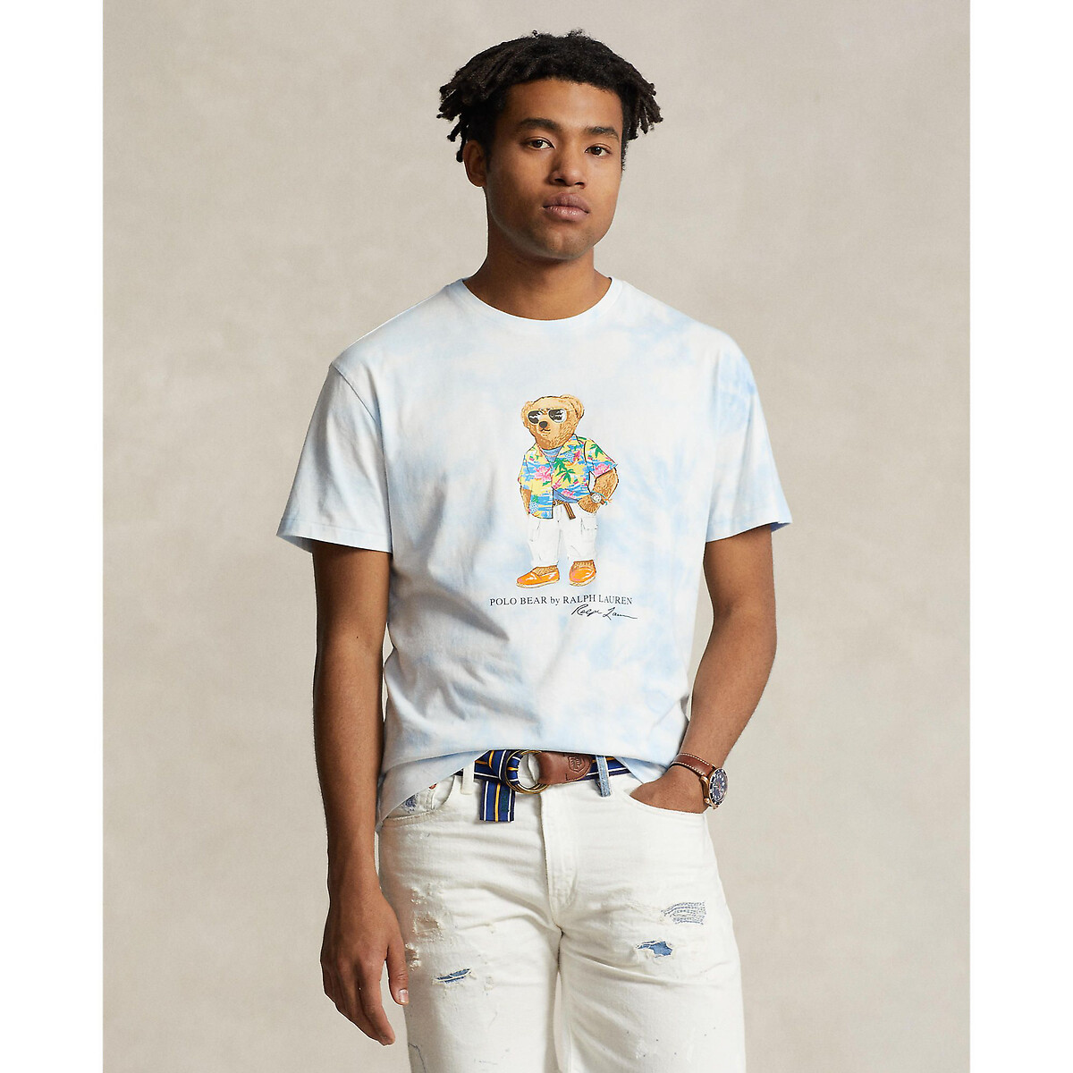 Image of Bear Print Cotton T-Shirt
