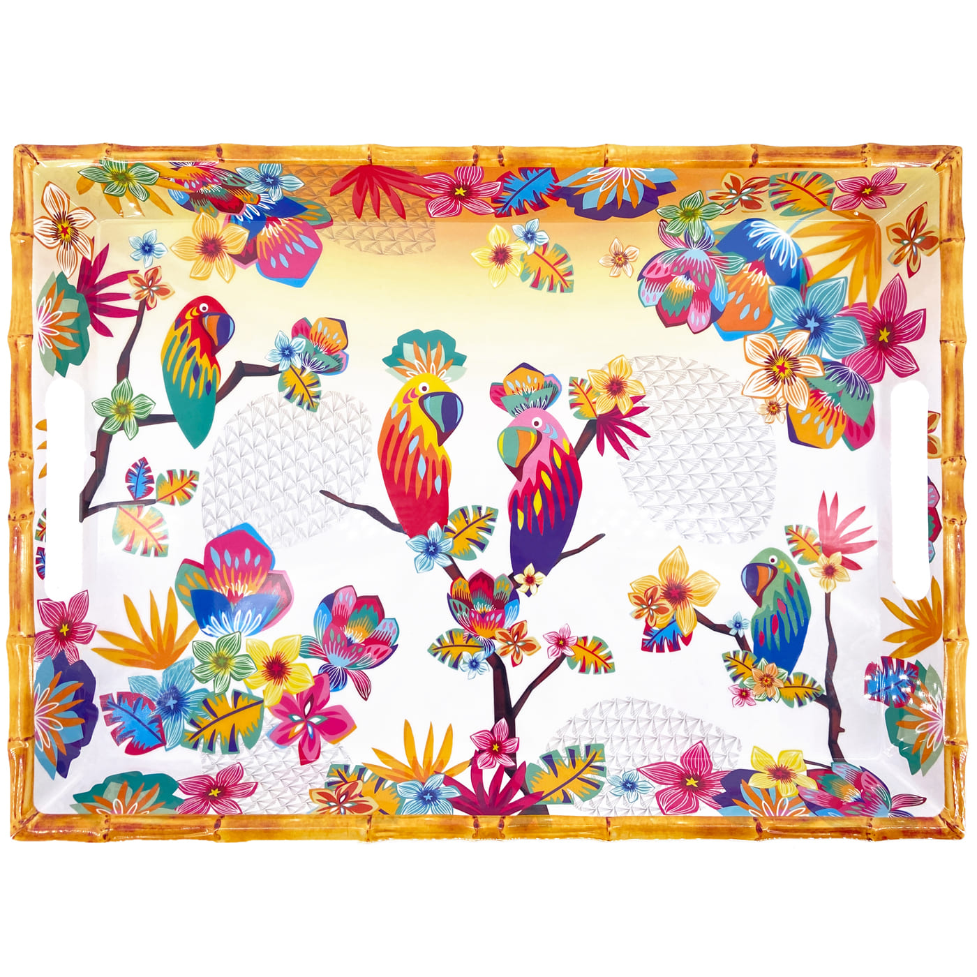 Grand plateau mélamine Perroquets de Bahia 50 cm, LES JARDINS DE LA COMTESSE