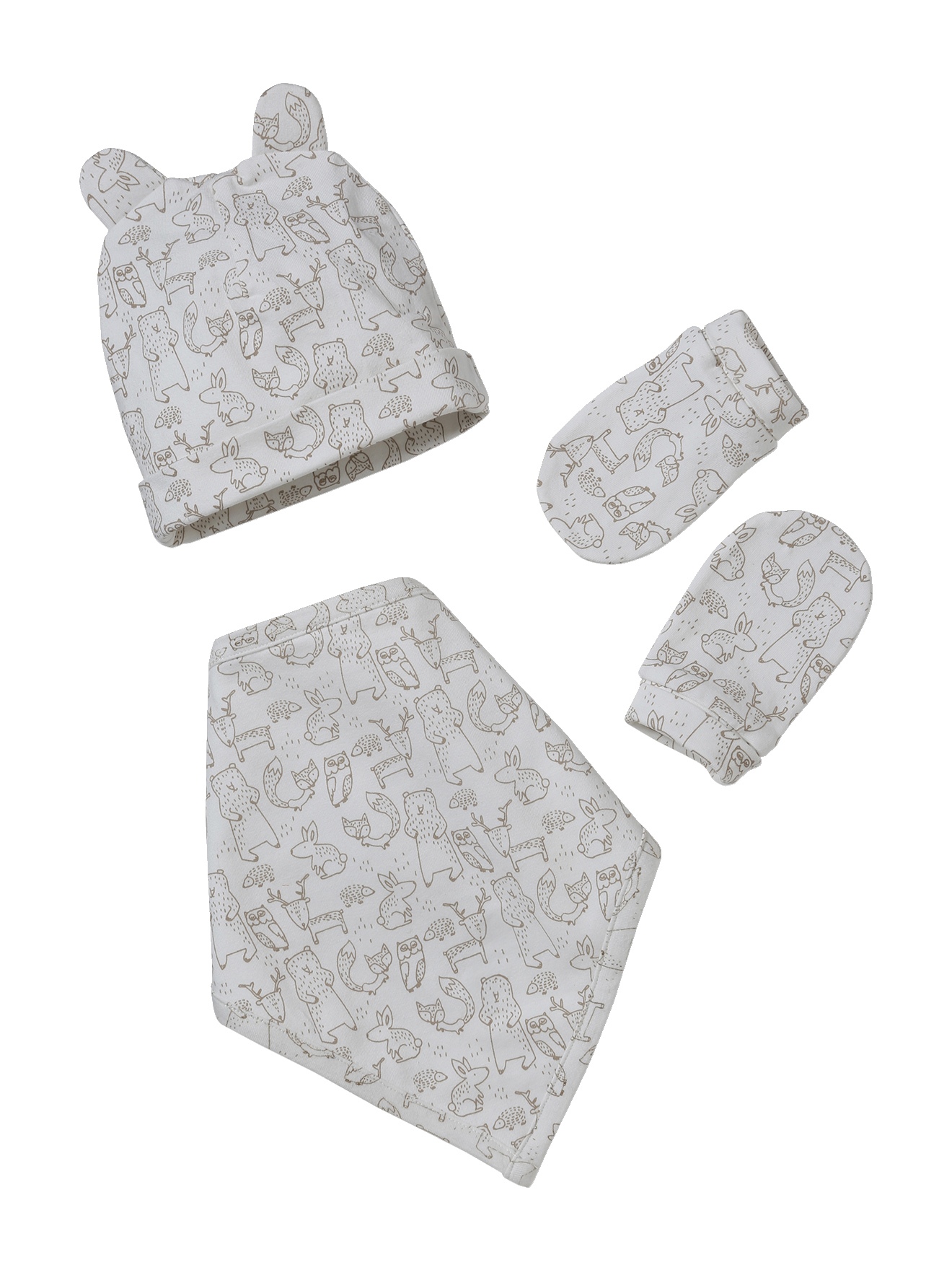 Ensemble bonnet + moufles + foulard + sac bébé imprimé, VERTBAUDET
