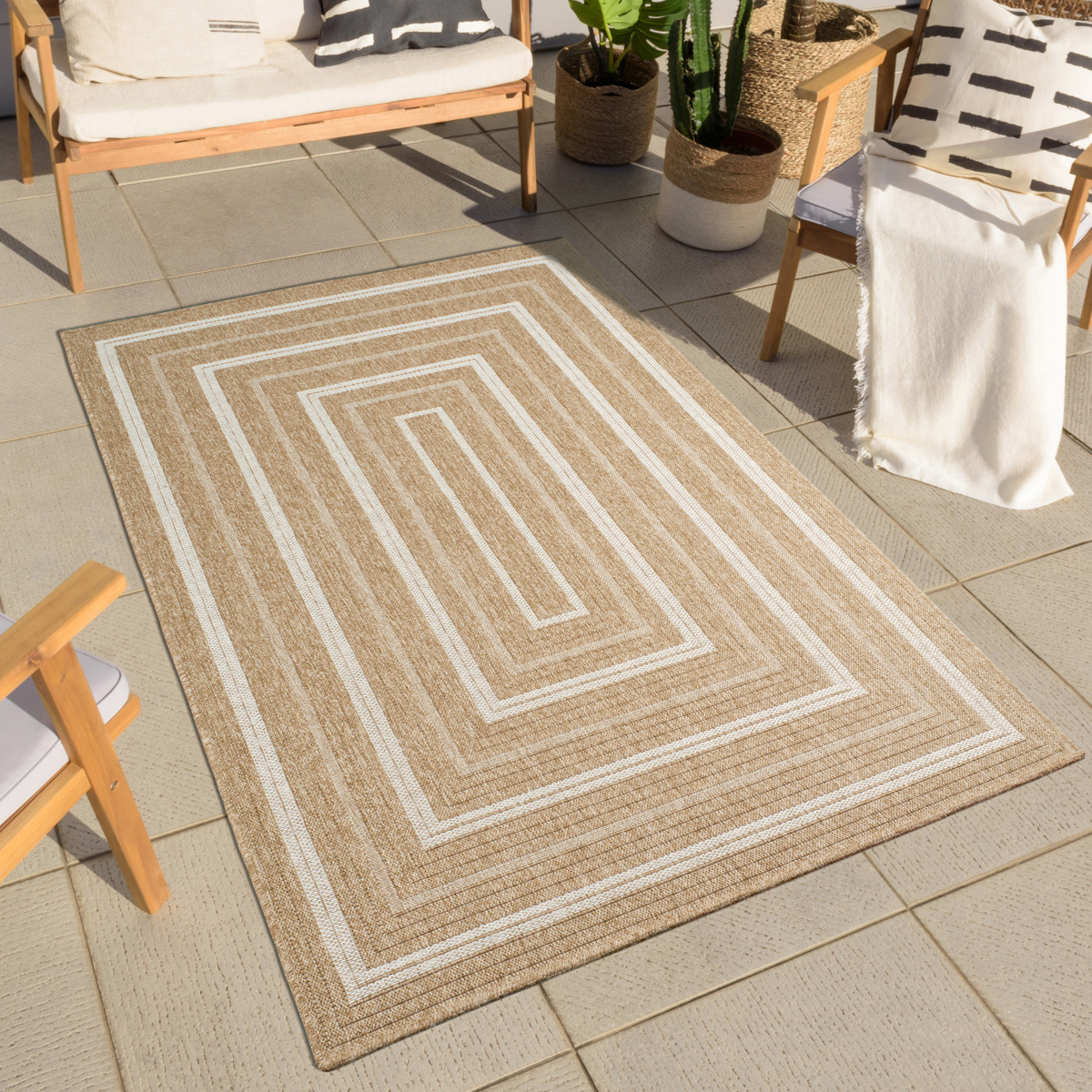 Tapis de salon intérieur extérieur motifs rectangles Nature, NAZAR RUGS