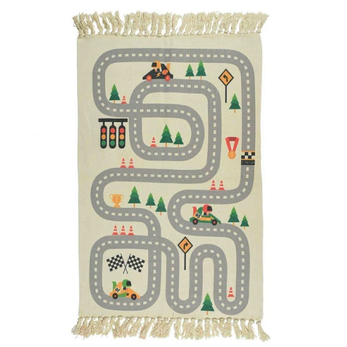 Tapis enfant circuit voiture avec franges, WADIGA